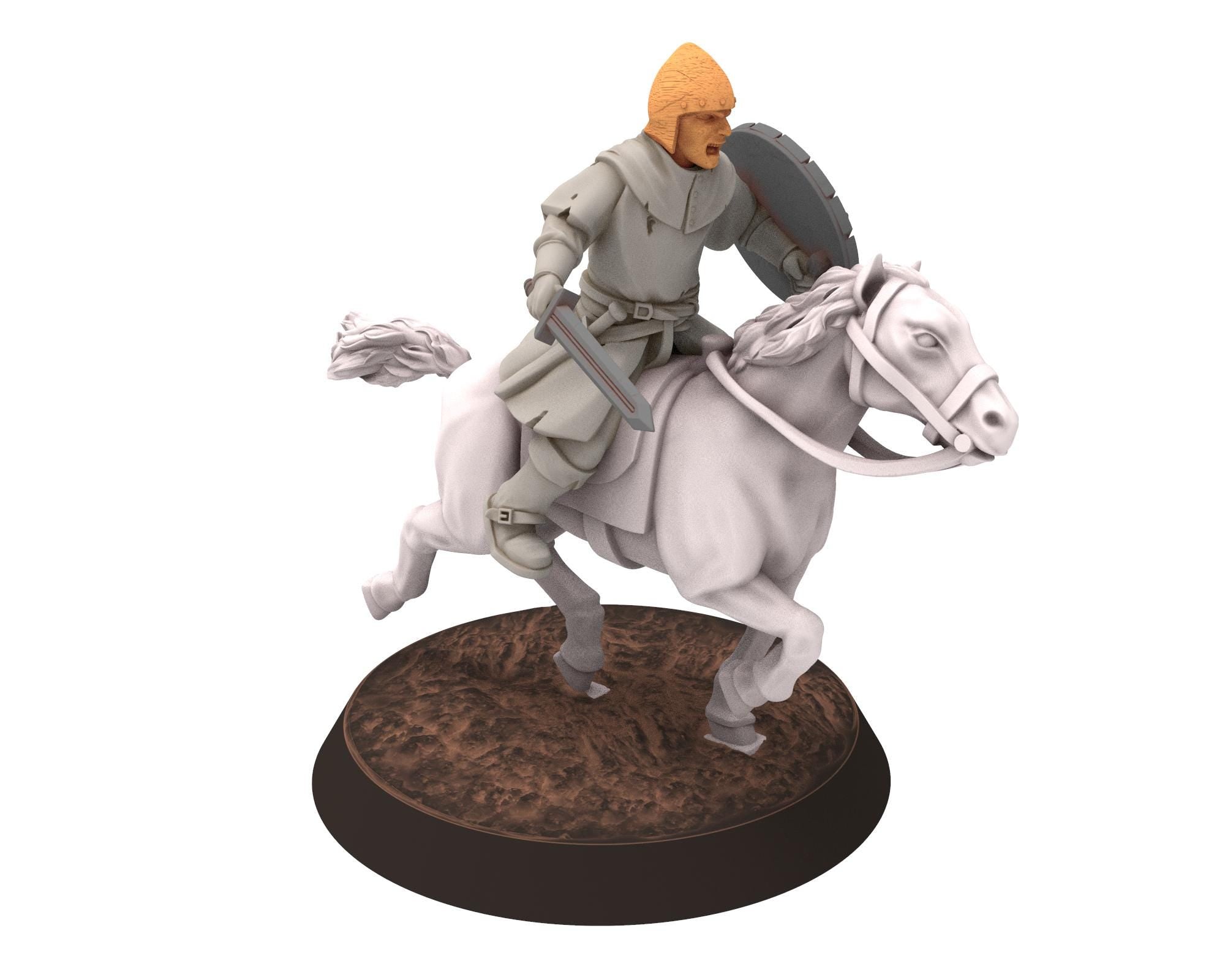 Gandor - Militia mounted with axe, sword or spear and shields, defender, for wargame D&D, Lotr... Quatermaster 3D modular miniature