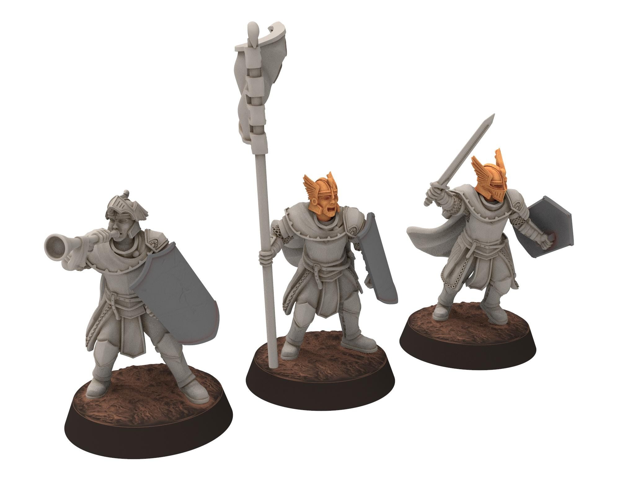 Gandor - Horn Blower of Fantasy Foot Knights, defenders of the free men realm, for wargame D&D, Lotr... Quatermaster 3D modular miniatures