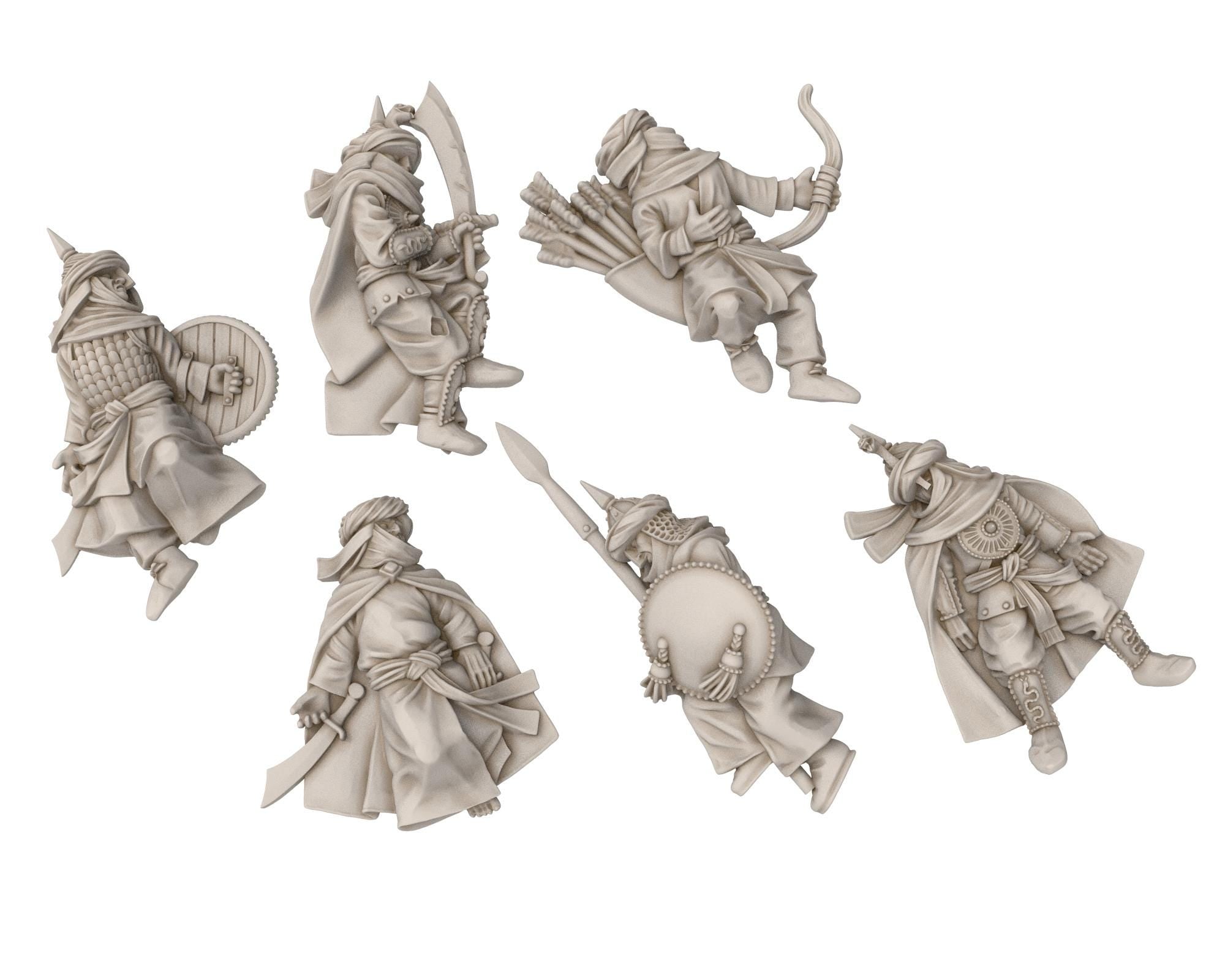 Harad - x6 Southron Casualties, Berber nomads, Harad Bedouin Arabs Sarazins Medbury miniatures for wargame D&D, Lotr...