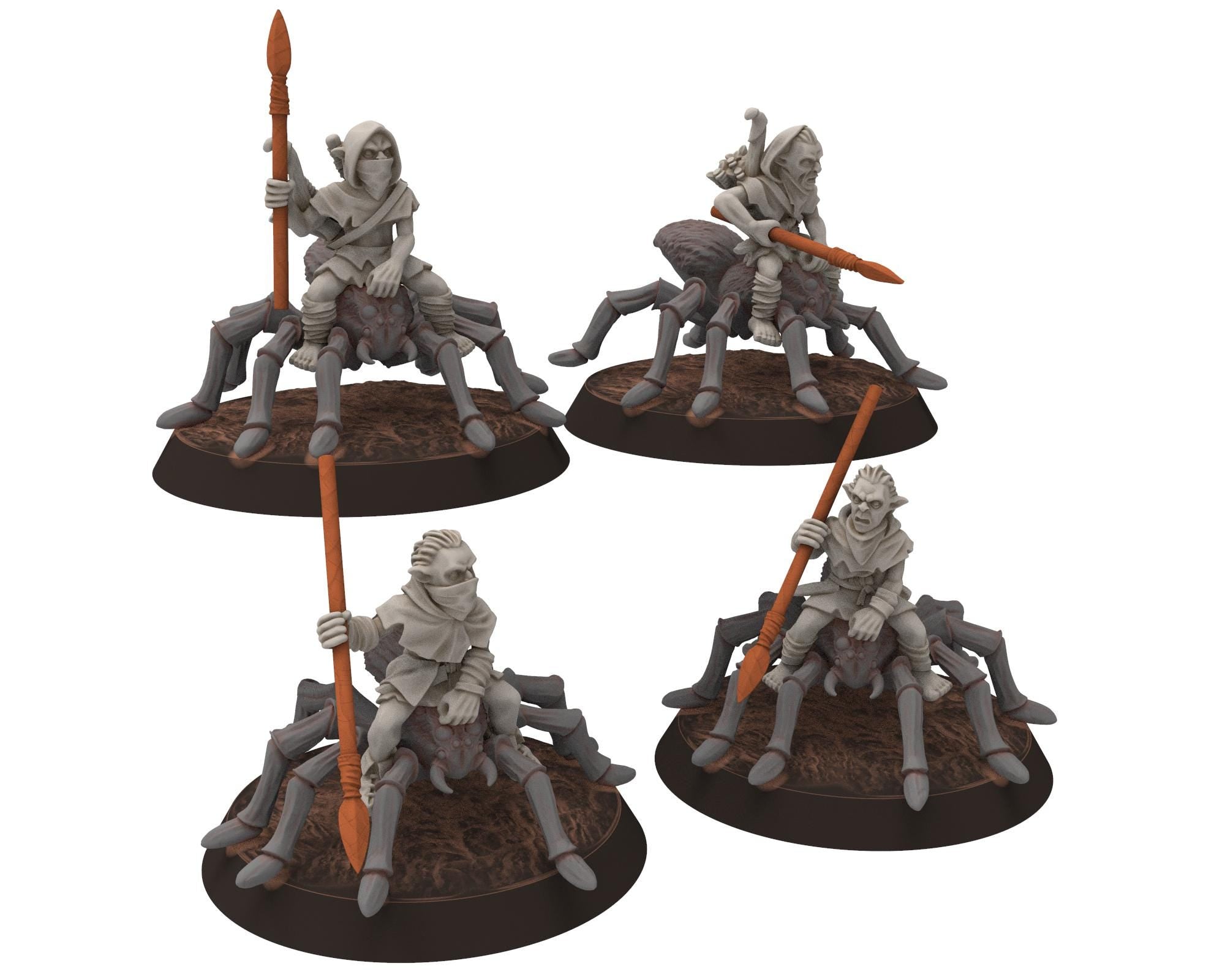 Goblin Cave - Goblin Spider Riders with Spears, Tamed forest Spiders, Middle rings for wargame D&D, Lotr... Medbury miniatures