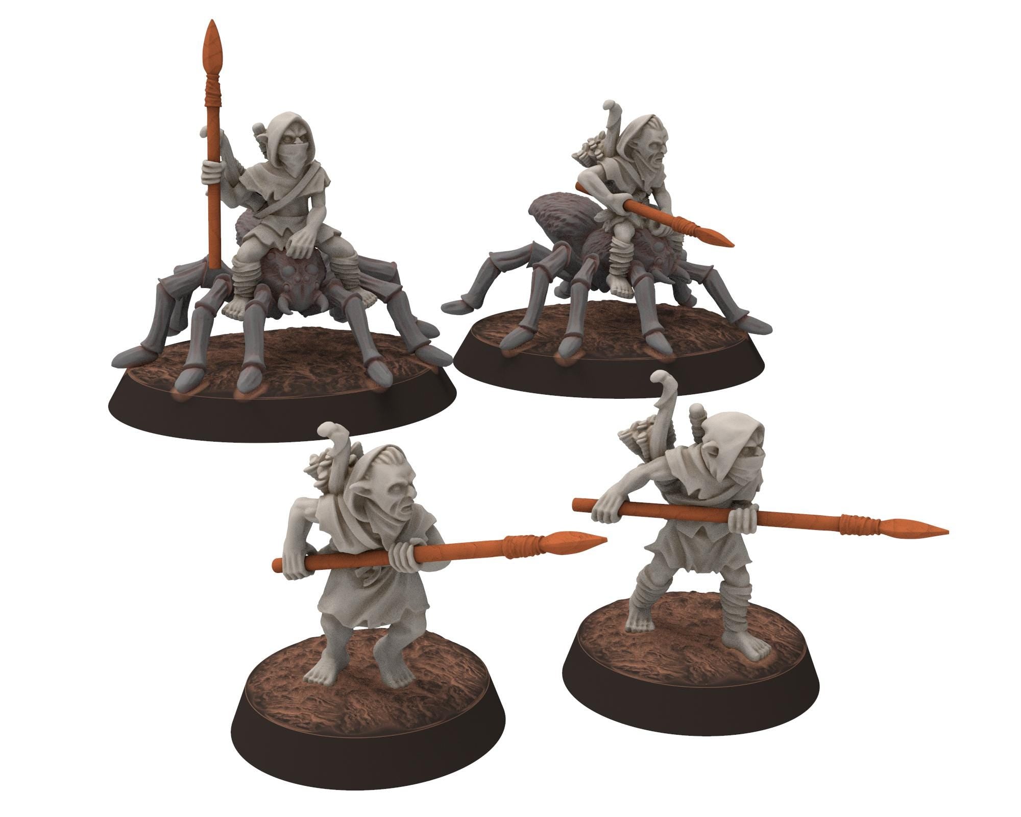 Goblin Cave - Goblin Spider Riders with Spears and bows, Tamed forest Spiders, Middle rings for wargame D&D, Lotr... Medbury miniatures
