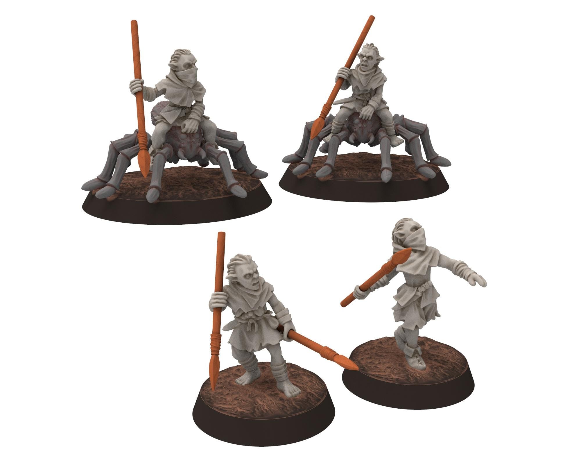 Goblin Cave - Goblin Marauders with Javelins, Tamed forest Spiders, Middle rings for wargame D&D, Lotr... Medbury miniatures