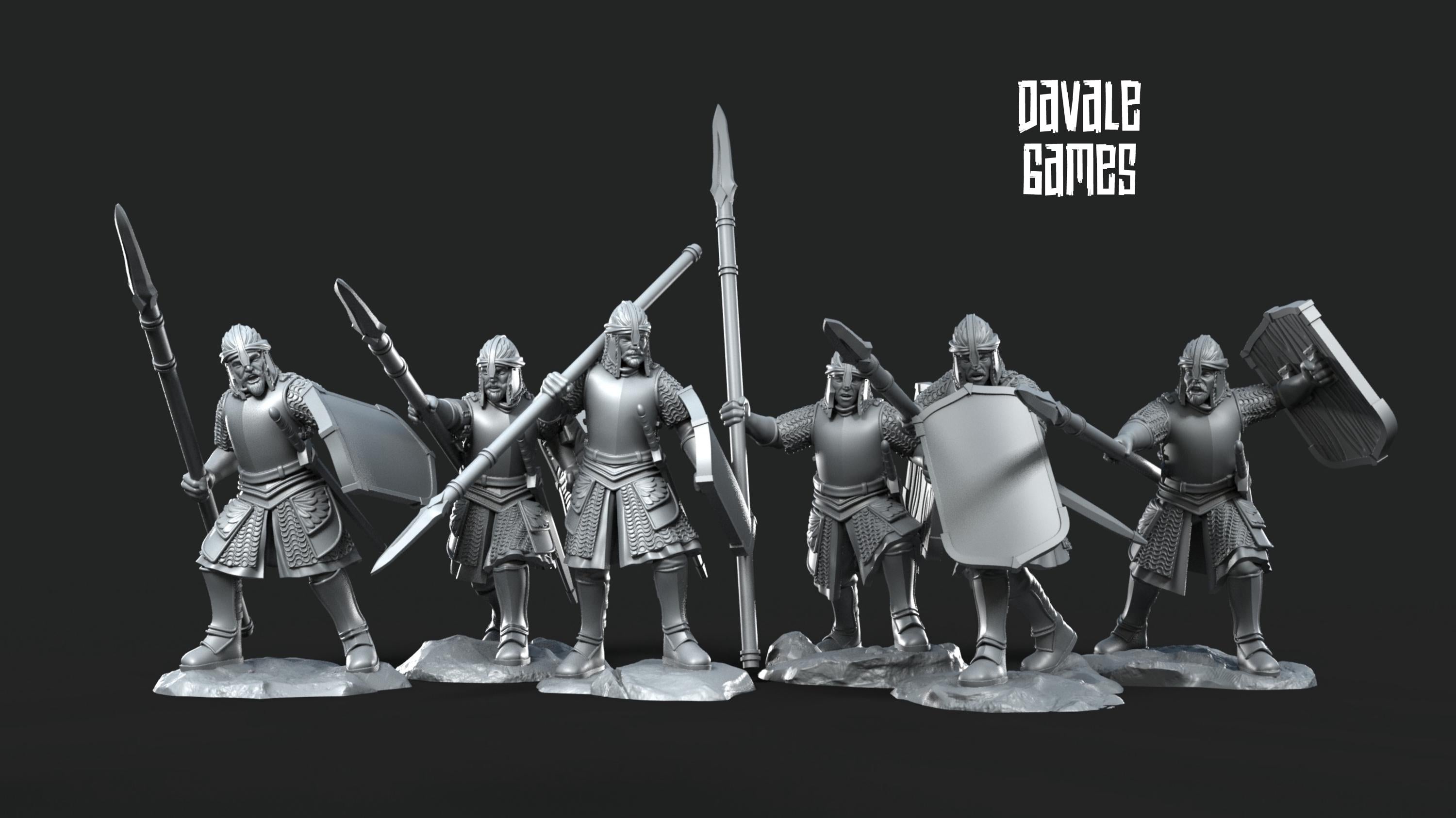 Ornor - x6 North Warriors with spearshield, Protectors of the Shire, Dune Din, Merbury, Bowmen, Scouts miniatures for wargame D&D, Lotr...