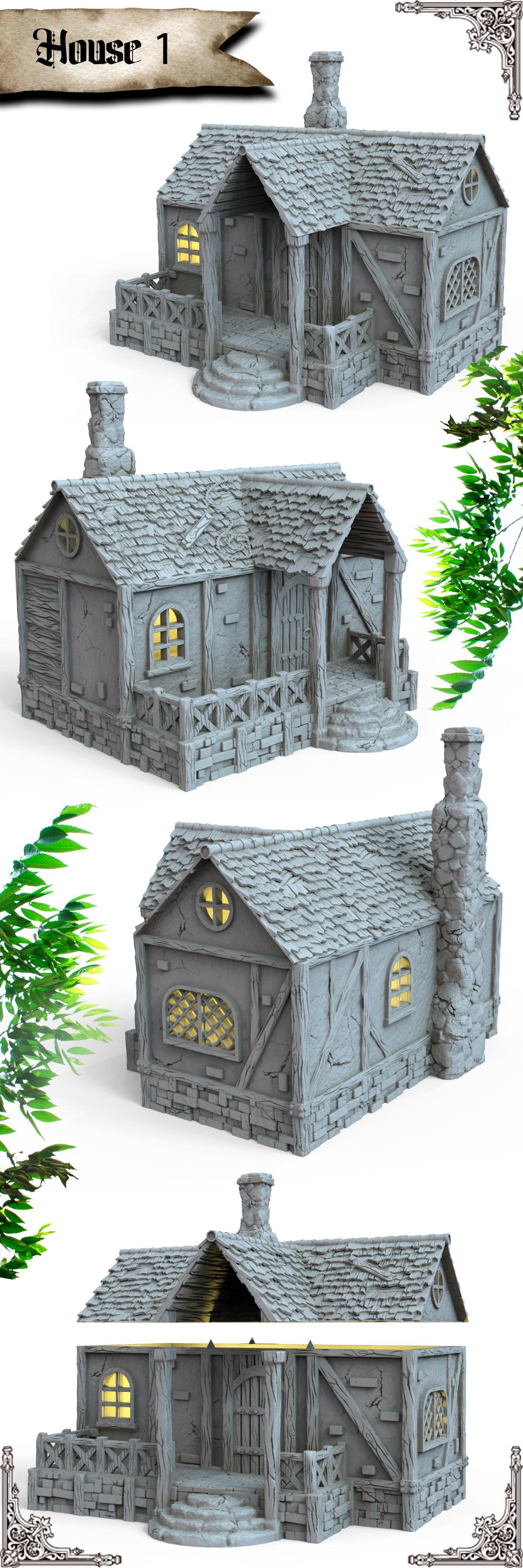 Medieval building - House 11 - PLA for Oldworld, Dungeon & Dragons, Frostgrave, Age of fantasy battle skirmish wargame