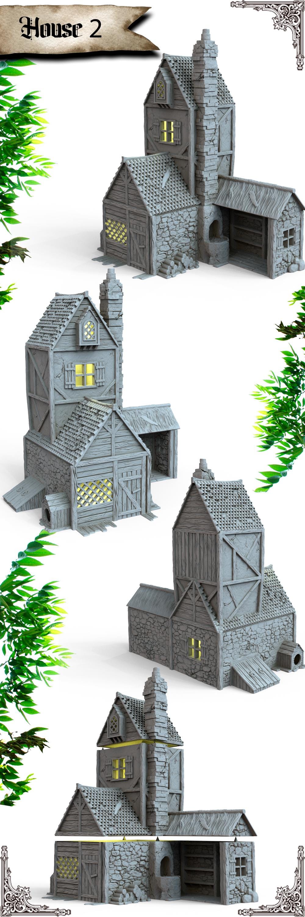 Medieval building - House 12 - PLA for Oldworld, Dungeon & Dragons, Frostgrave, Age of fantasy battle skirmish wargame