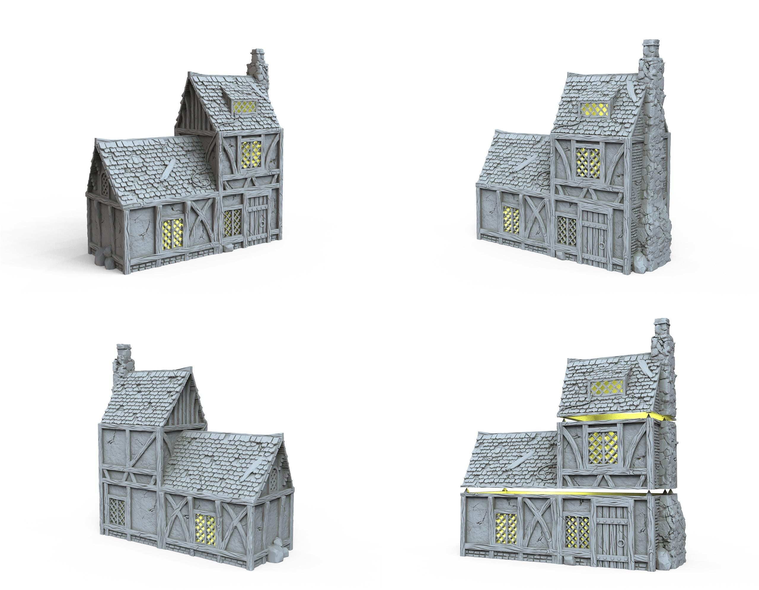 Medieval building - House 13 - PLA for Oldworld, Dungeon & Dragons, Frostgrave, Age of fantasy battle skirmish wargame