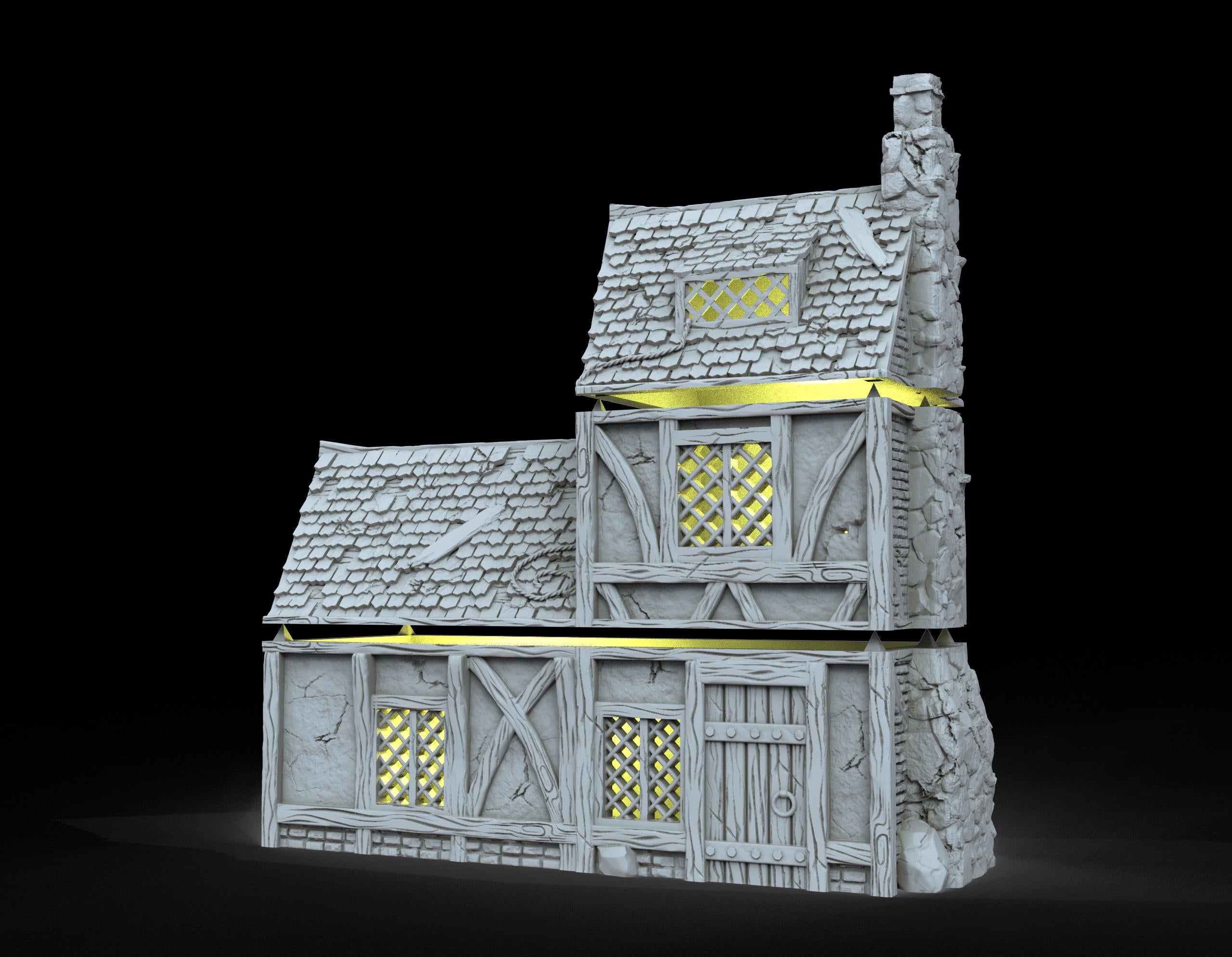 Medieval building - House 13 - PLA for Oldworld, Dungeon & Dragons, Frostgrave, Age of fantasy battle skirmish wargame