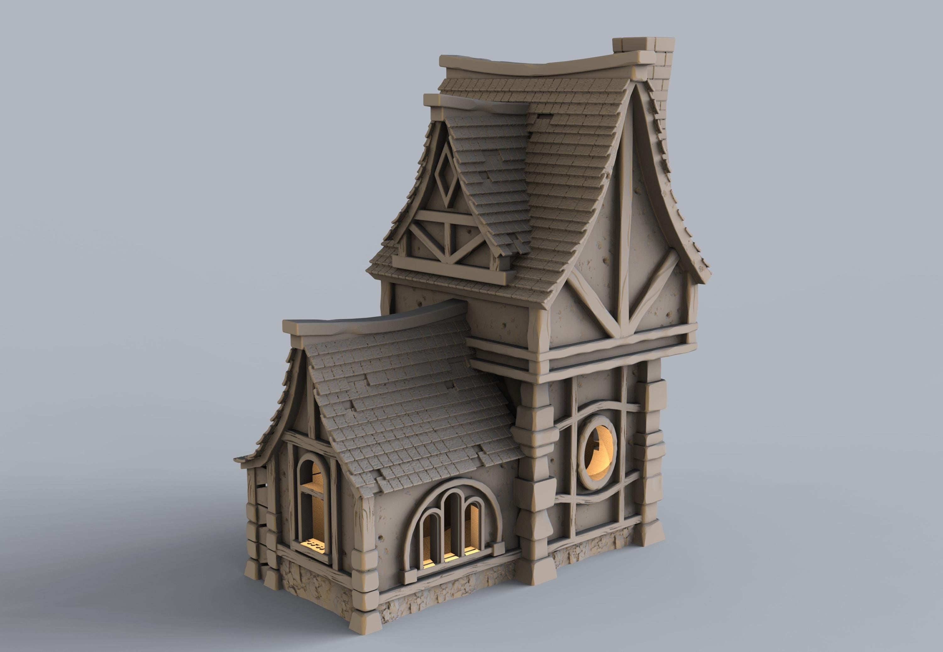 Medieval building - House 21 - PLA for Oldworld, Dungeon & Dragons, Frostgrave, Age of fantasy battle skirmish wargame