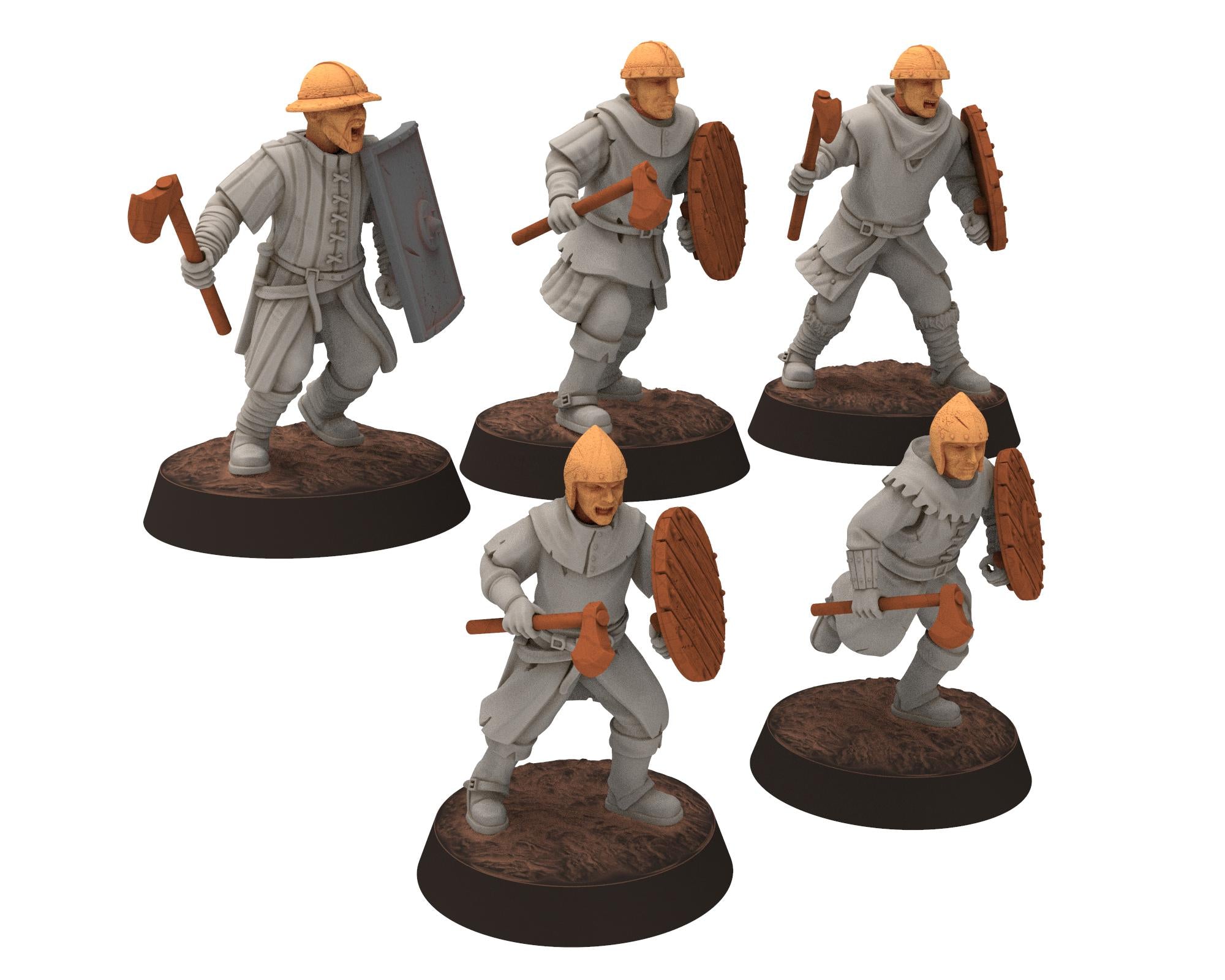 Gandor - Militia with axes and shields, defenders of the free men realm, for wargame D&D, Lotr... Quatermaster 3D custom modular miniatures