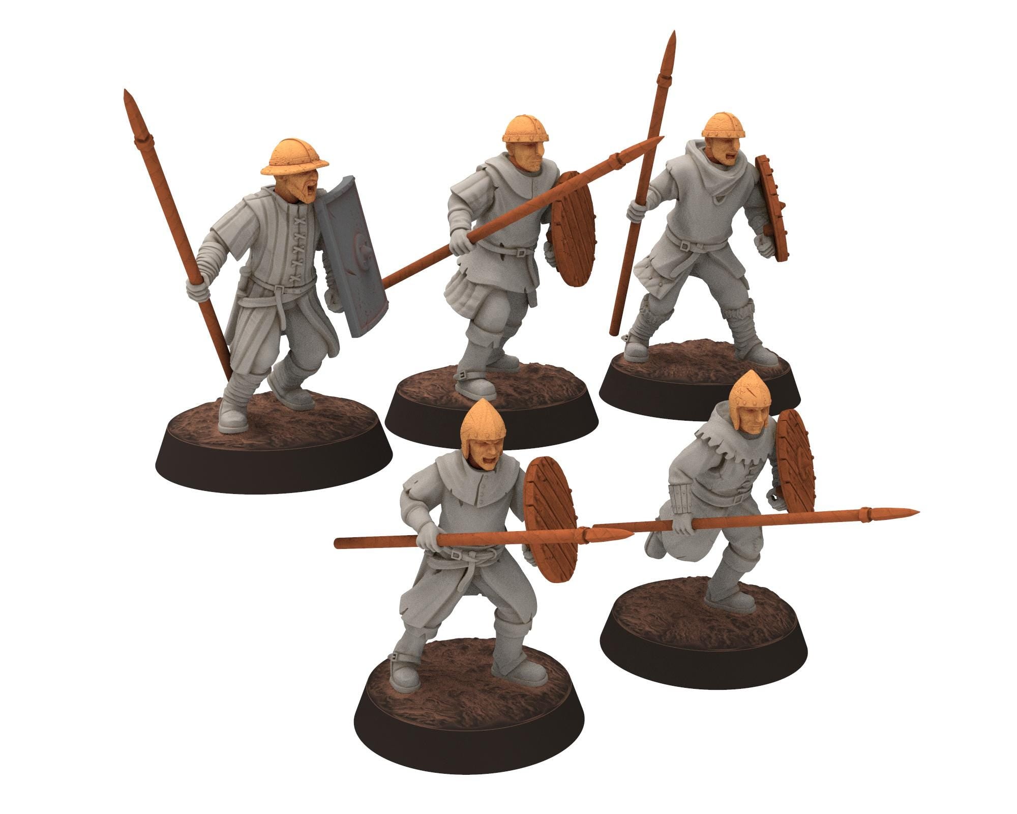 Gandor - Militia with spears and shields, defenders of the free men realm, for wargame D&D, Lotr... Quatermaster 3D custom modular miniature