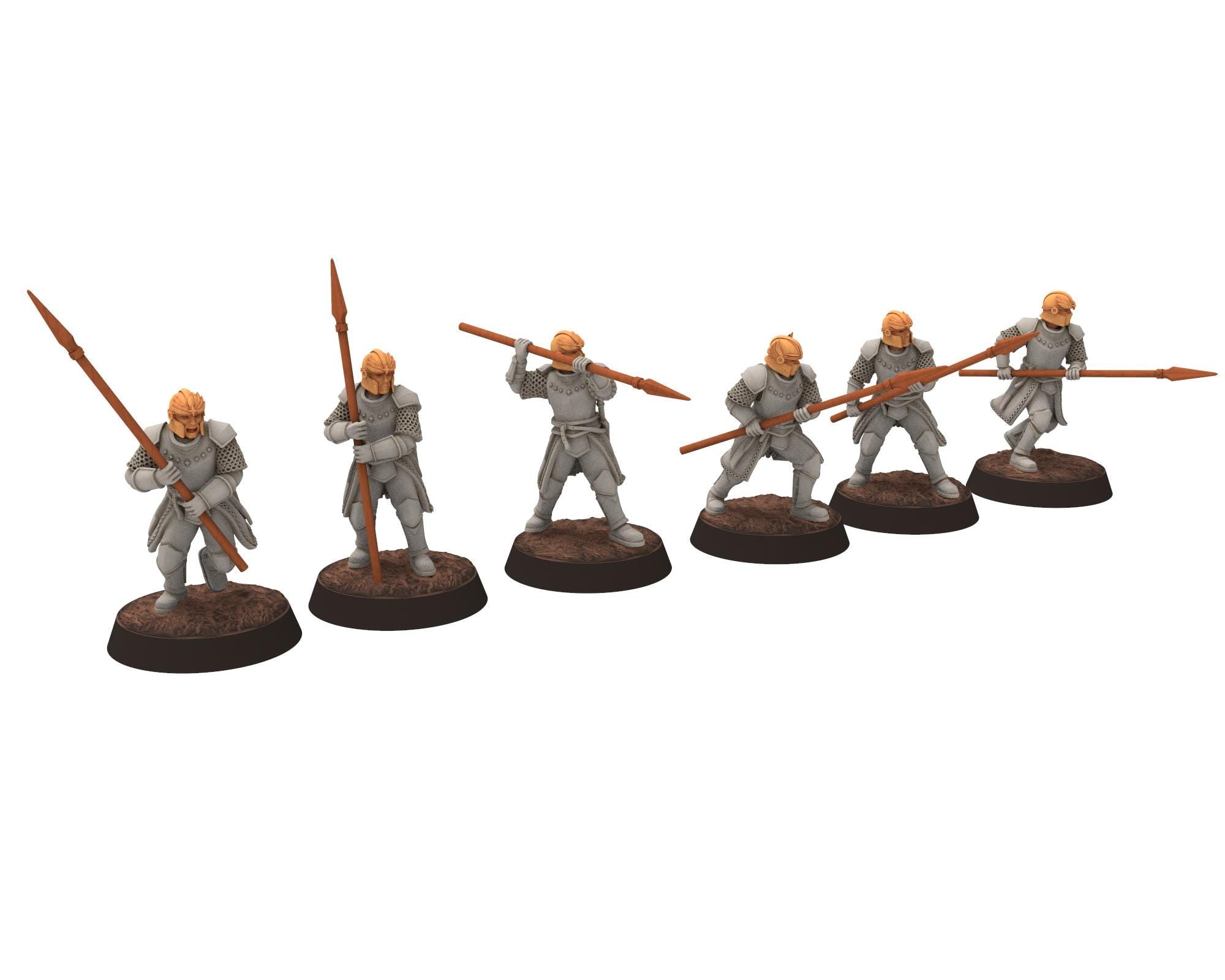 Gandor - x6 Heavy men at arms with pikes, defenders of the free men realm, for wargame D&D, Lotr... Quatermaster 3D modular miniature