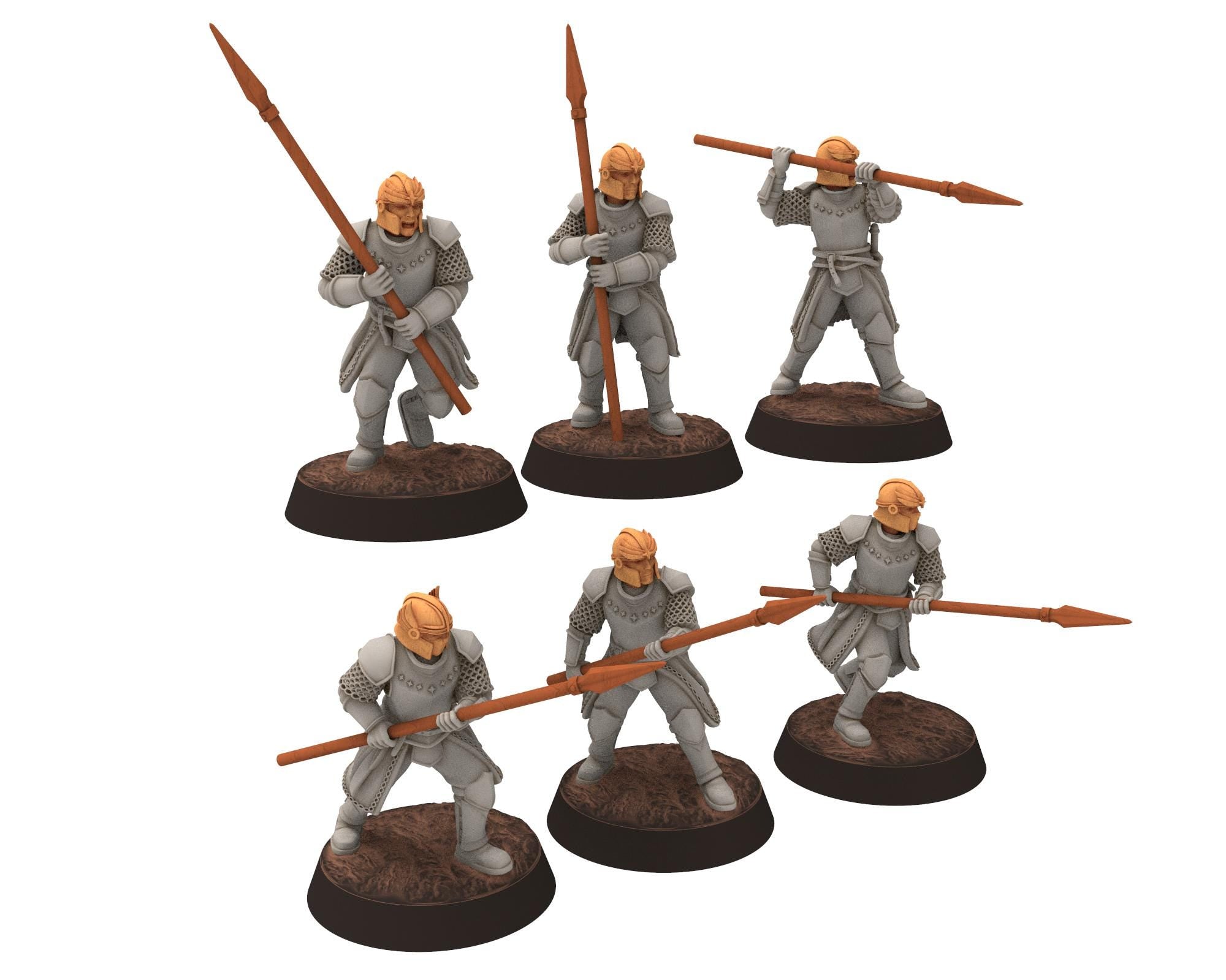 Gandor - x6 Heavy men at arms with pikes, defenders of the free men realm, for wargame D&D, Lotr... Quatermaster 3D modular miniature