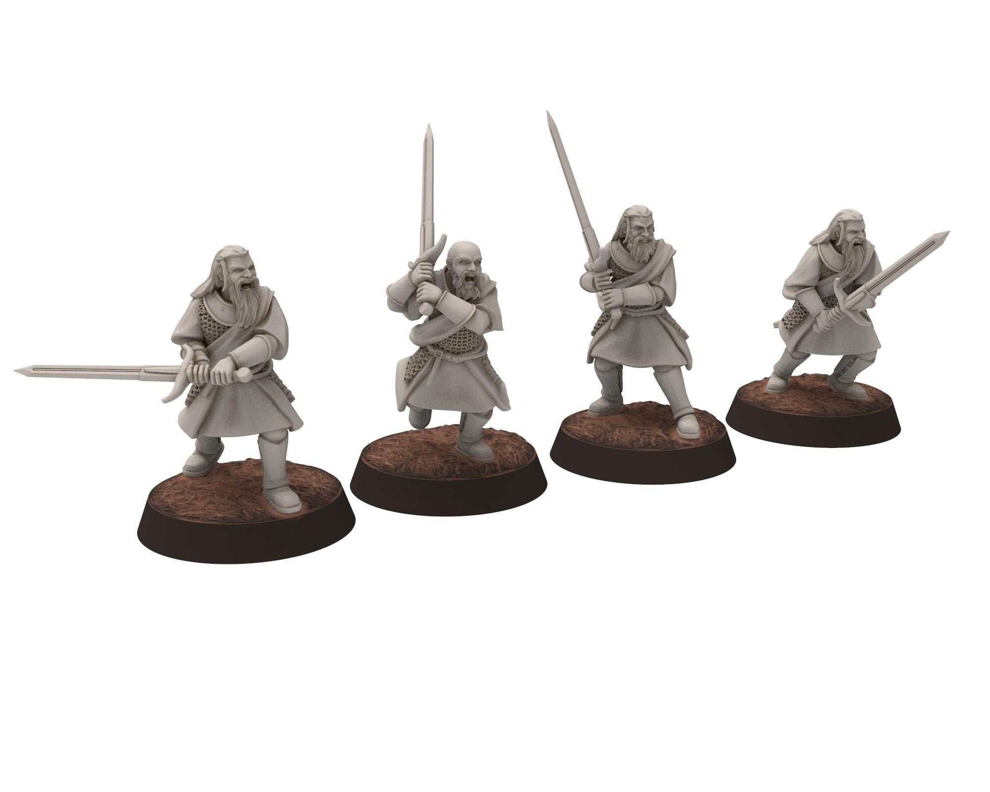 Gandor - x4 Highlanders with broadswords, defenders of the free men realm, for wargame D&D, Lotr... Quatermaster 3D