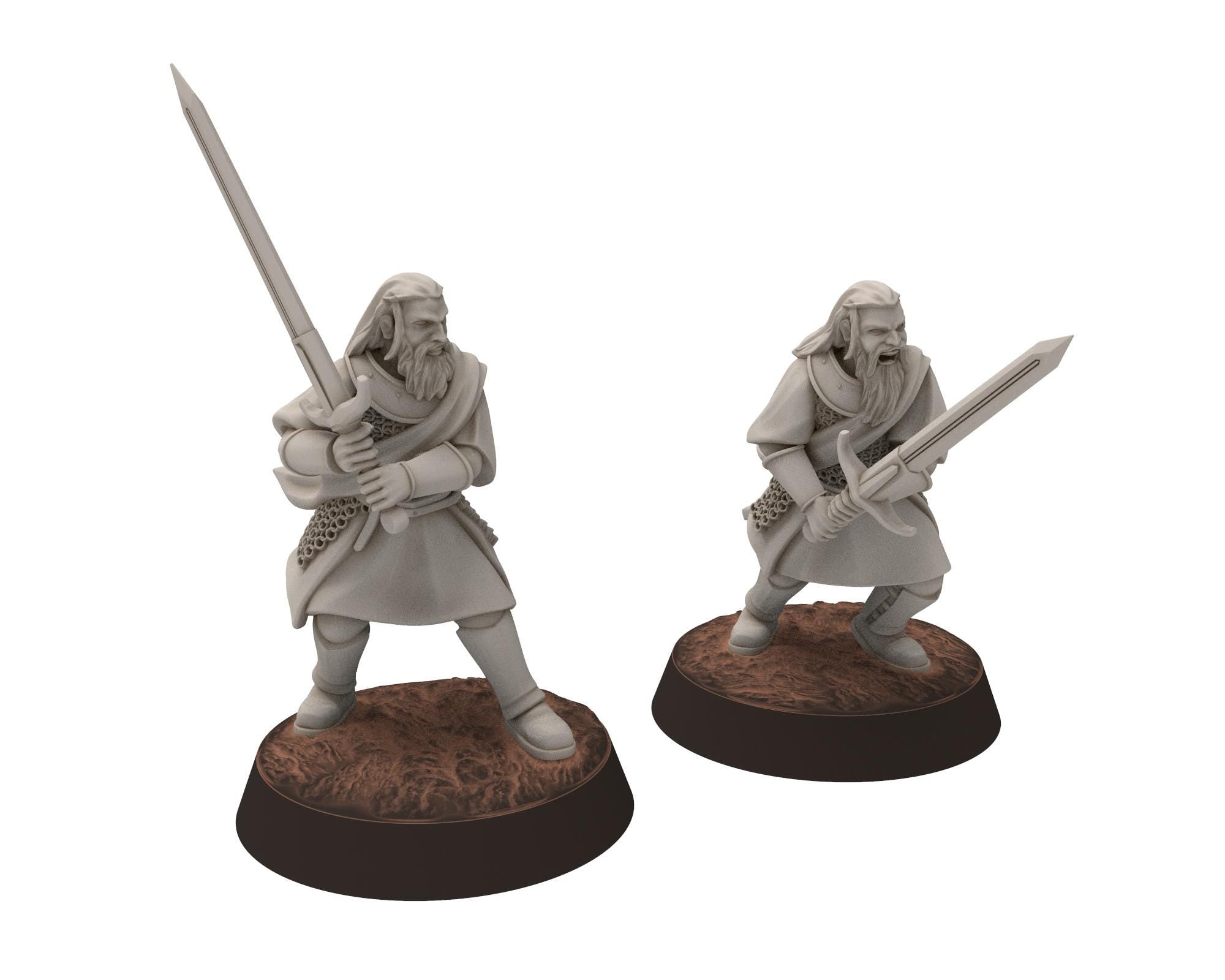 Gandor - x4 Highlanders with broadswords, defenders of the free men realm, for wargame D&D, Lotr... Quatermaster 3D