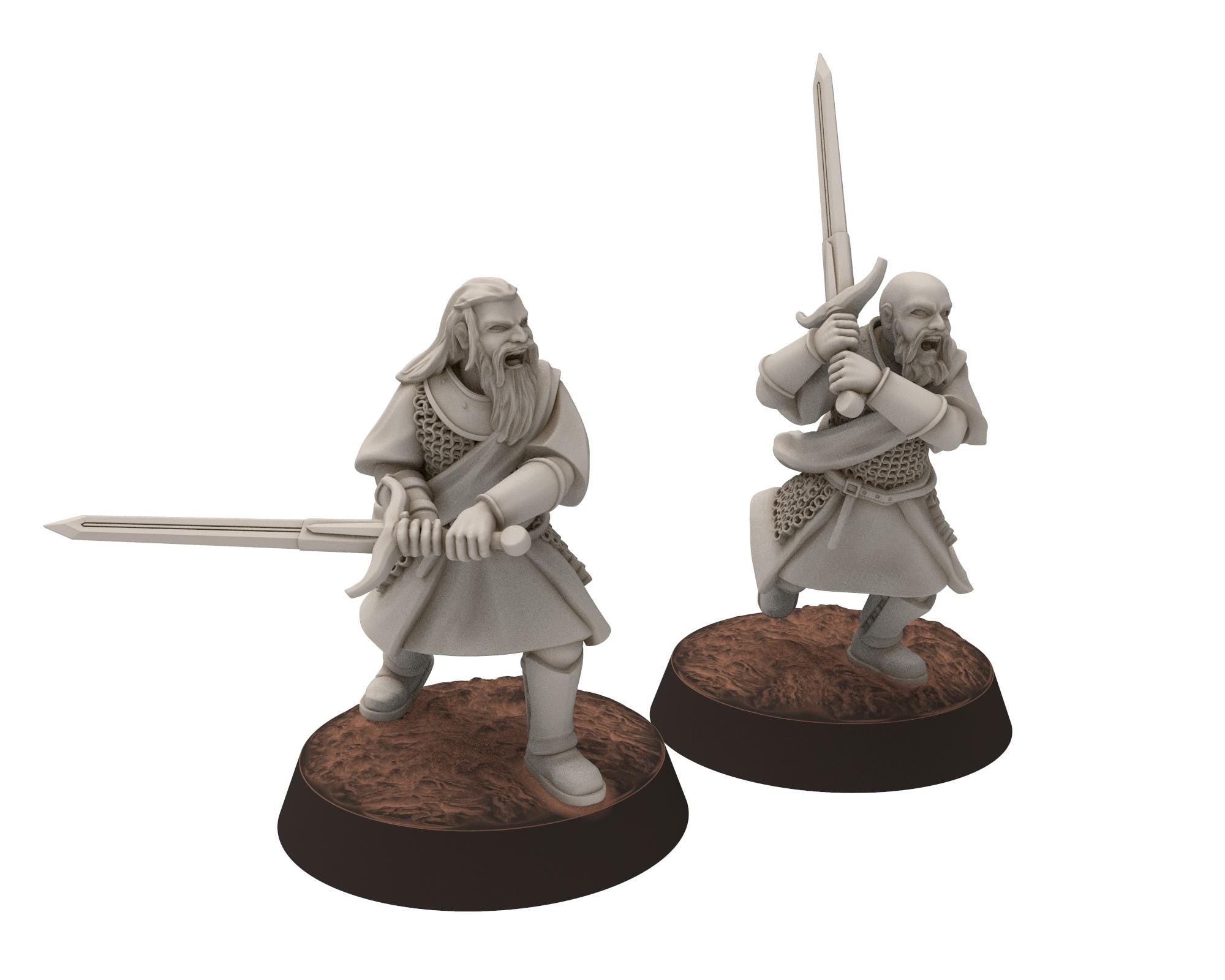 Gandor - x4 Highlanders with broadswords, defenders of the free men realm, for wargame D&D, Lotr... Quatermaster 3D