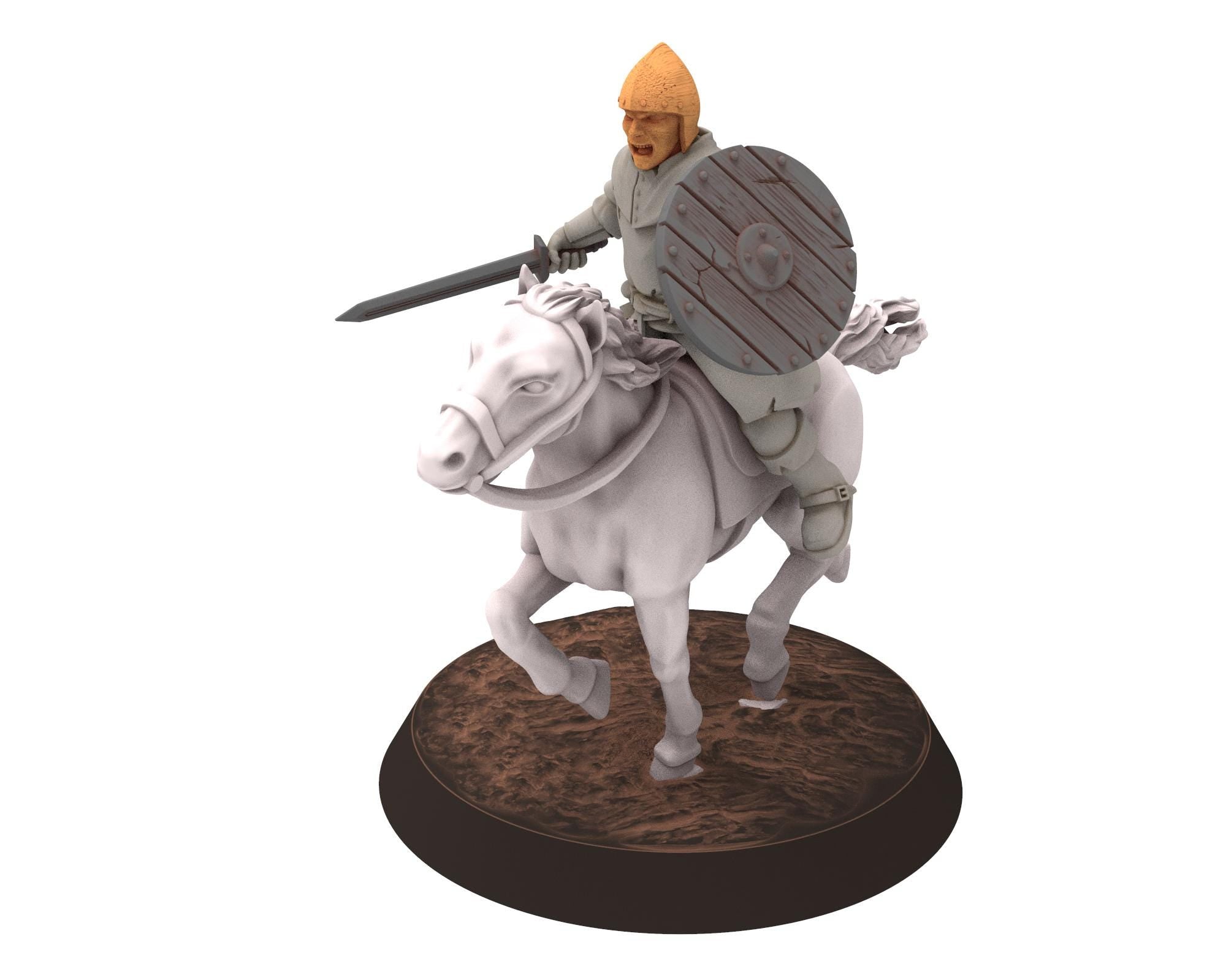 Gandor - Militia mounted with axe, sword or spear and shields, defender, for wargame D&D, Lotr... Quatermaster 3D modular miniature