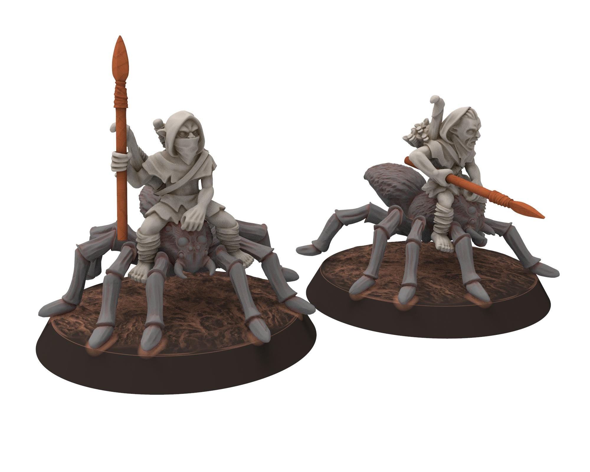 Goblin Cave - Goblin Spider Riders with Spears and bows, Tamed forest Spiders, Middle rings for wargame D&D, Lotr... Medbury miniatures