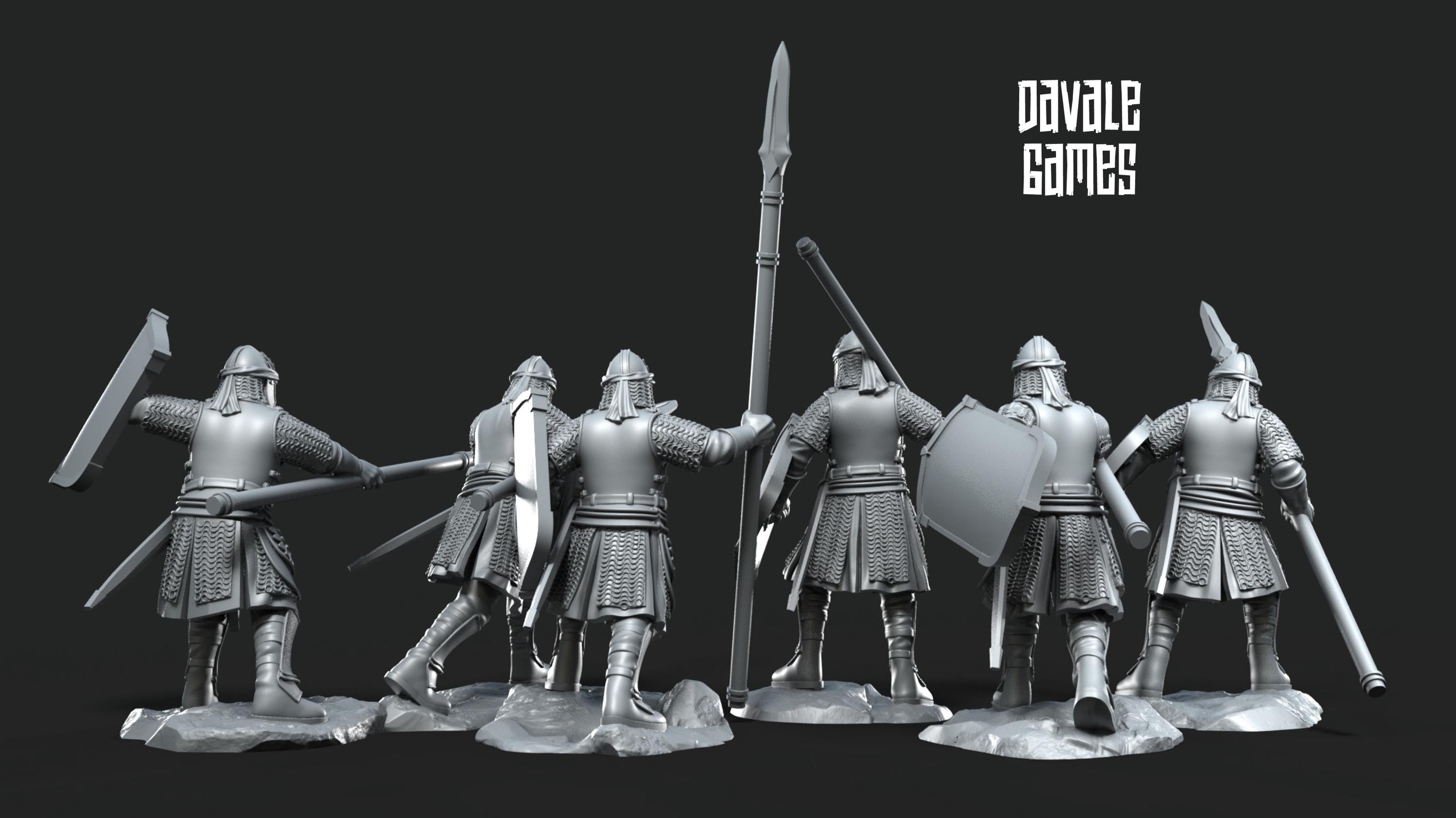 Ornor - x6 North Warriors with spearshield, Protectors of the Shire, Dune Din, Merbury, Bowmen, Scouts miniatures for wargame D&D, Lotr...