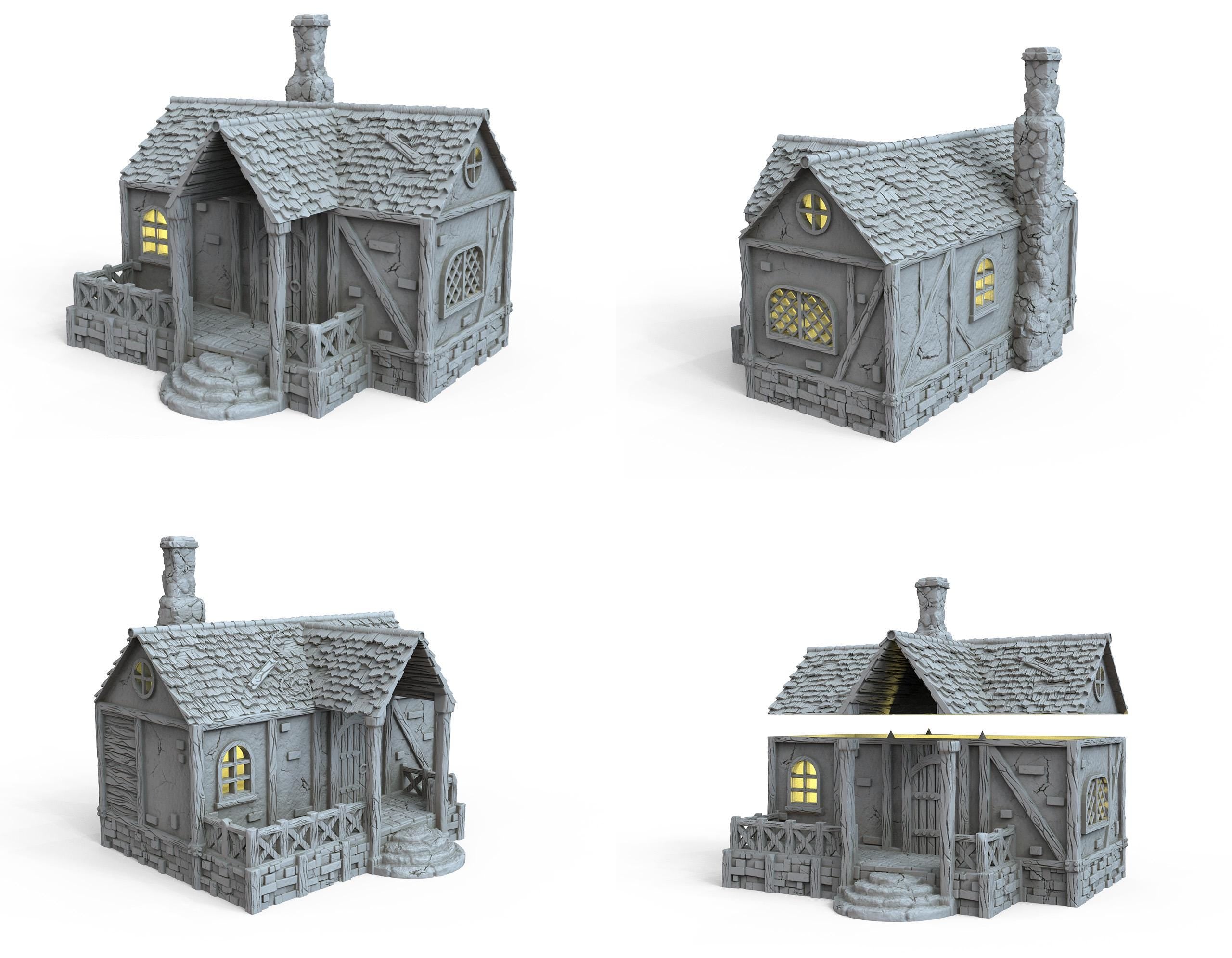 Medieval building - House 11 - PLA for Oldworld, Dungeon & Dragons, Frostgrave, Age of fantasy battle skirmish wargame