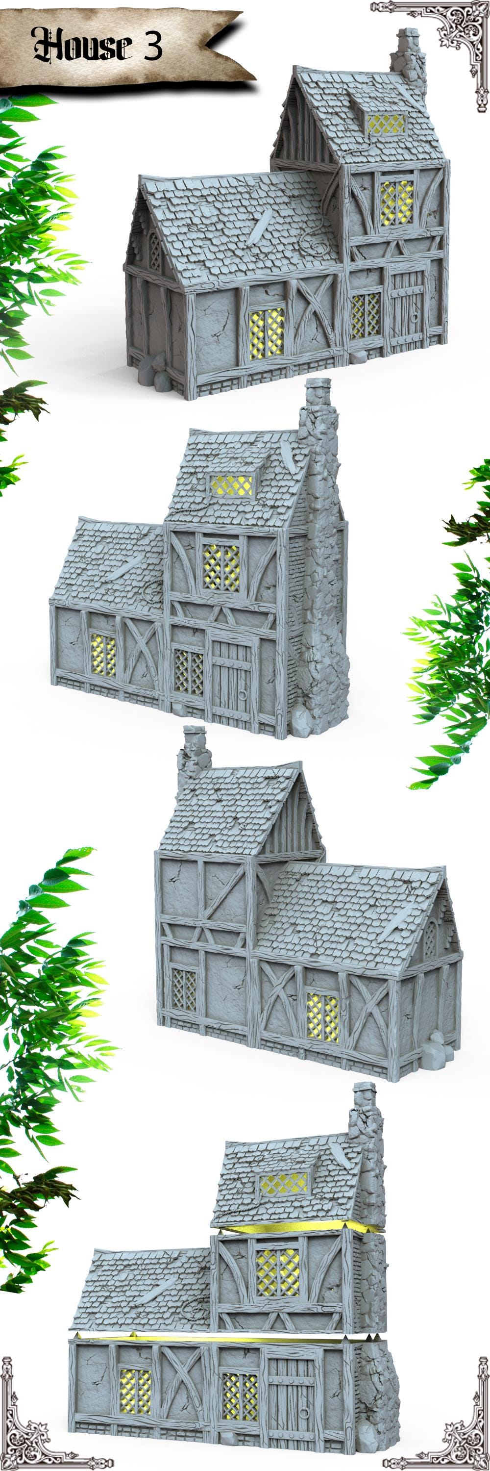 Medieval building - House 13 - PLA for Oldworld, Dungeon & Dragons, Frostgrave, Age of fantasy battle skirmish wargame