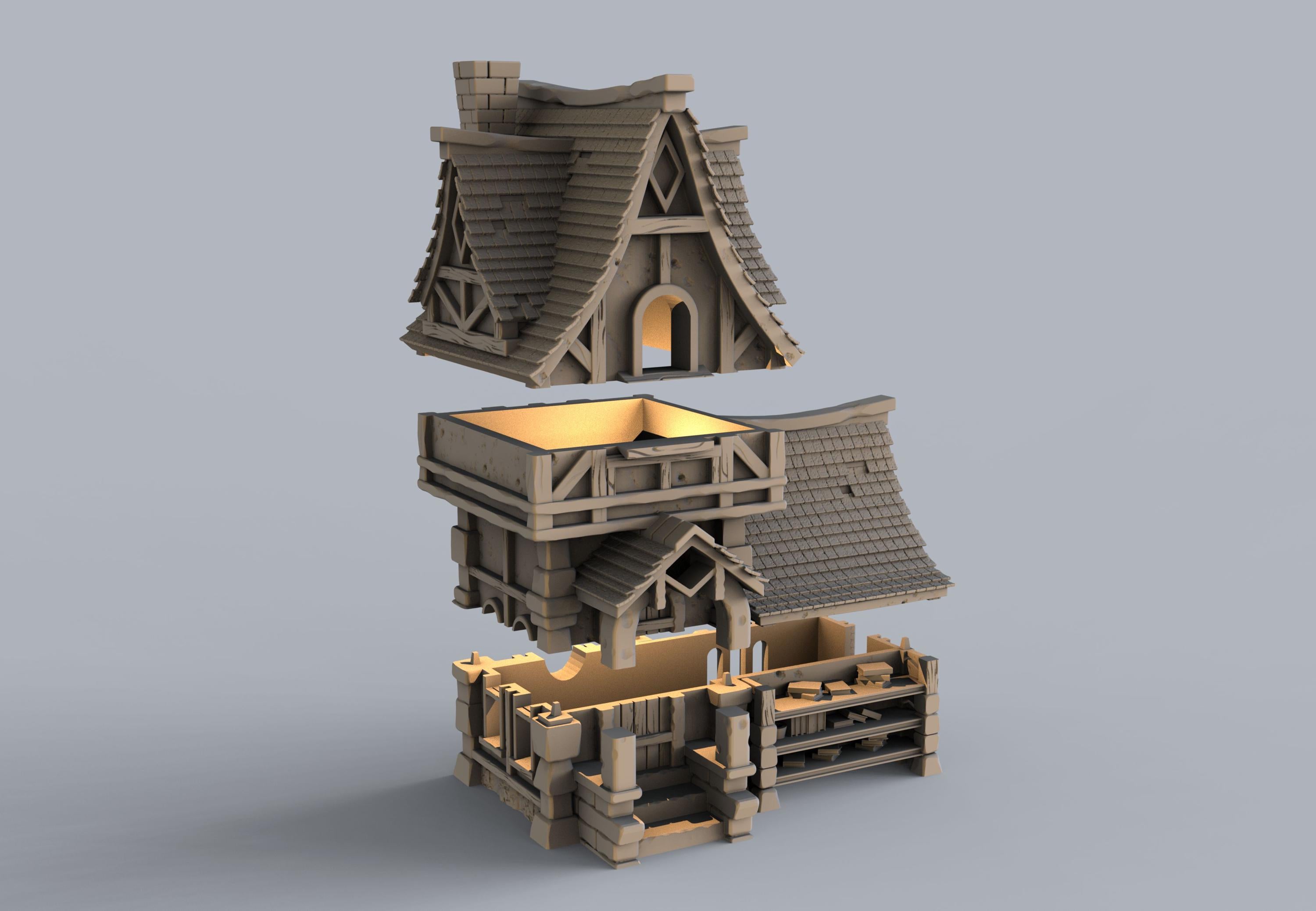 Medieval building - House 21 - PLA for Oldworld, Dungeon & Dragons, Frostgrave, Age of fantasy battle skirmish wargame