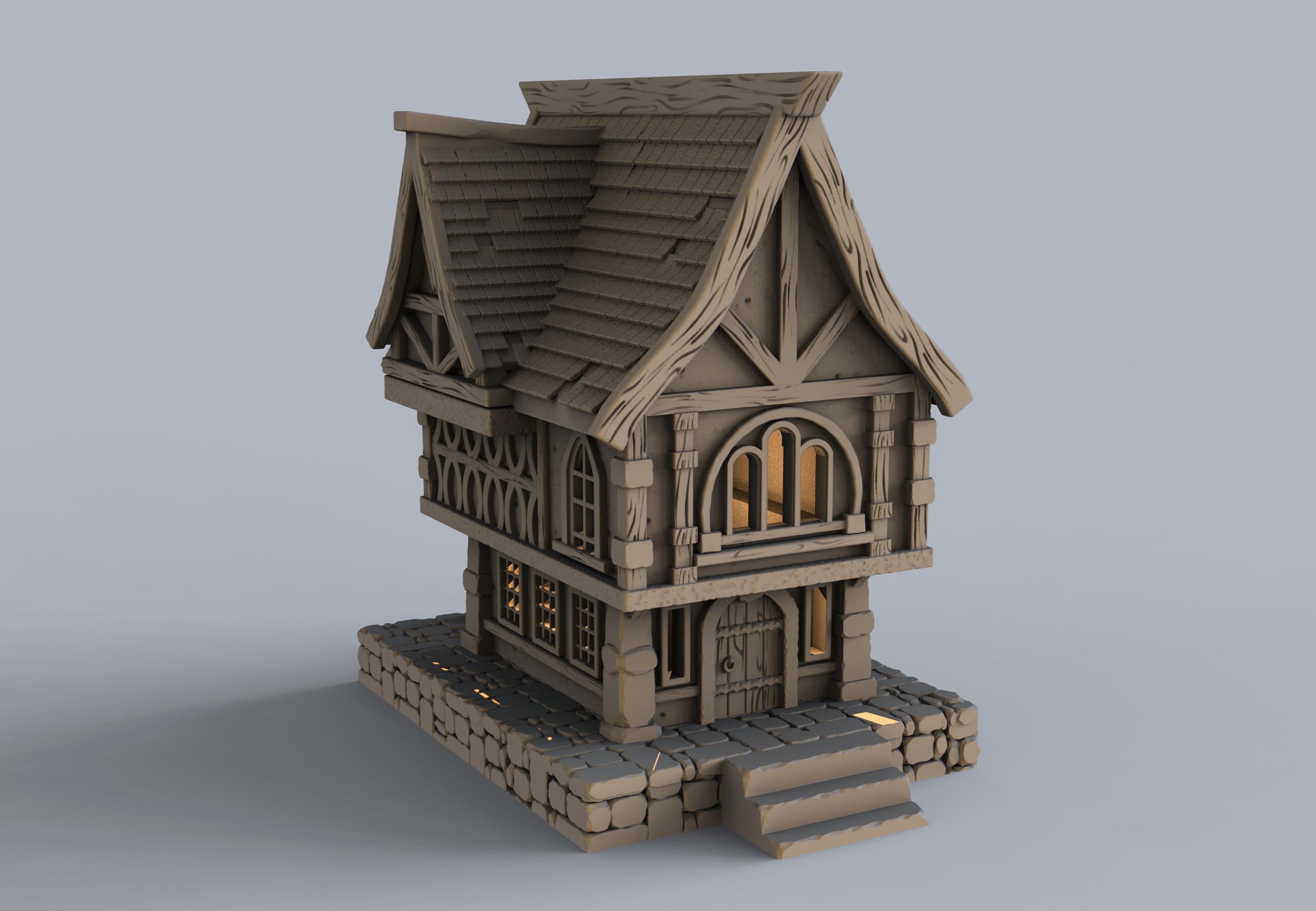 Medieval building - House 22 - PLA for Oldworld, Dungeon & Dragons, Frostgrave, Age of fantasy battle skirmish wargame