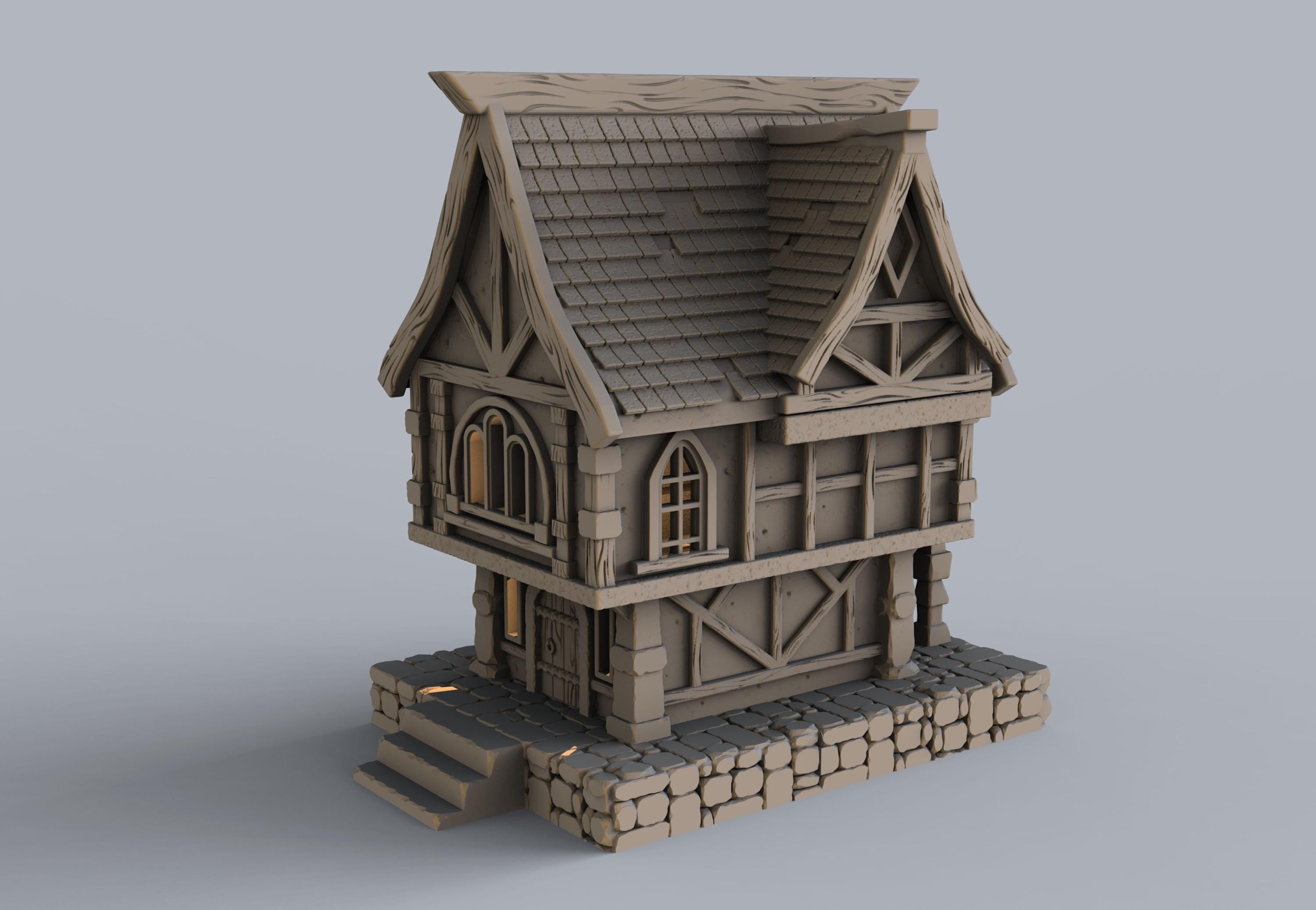 Medieval building - House 22 - PLA for Oldworld, Dungeon & Dragons, Frostgrave, Age of fantasy battle skirmish wargame