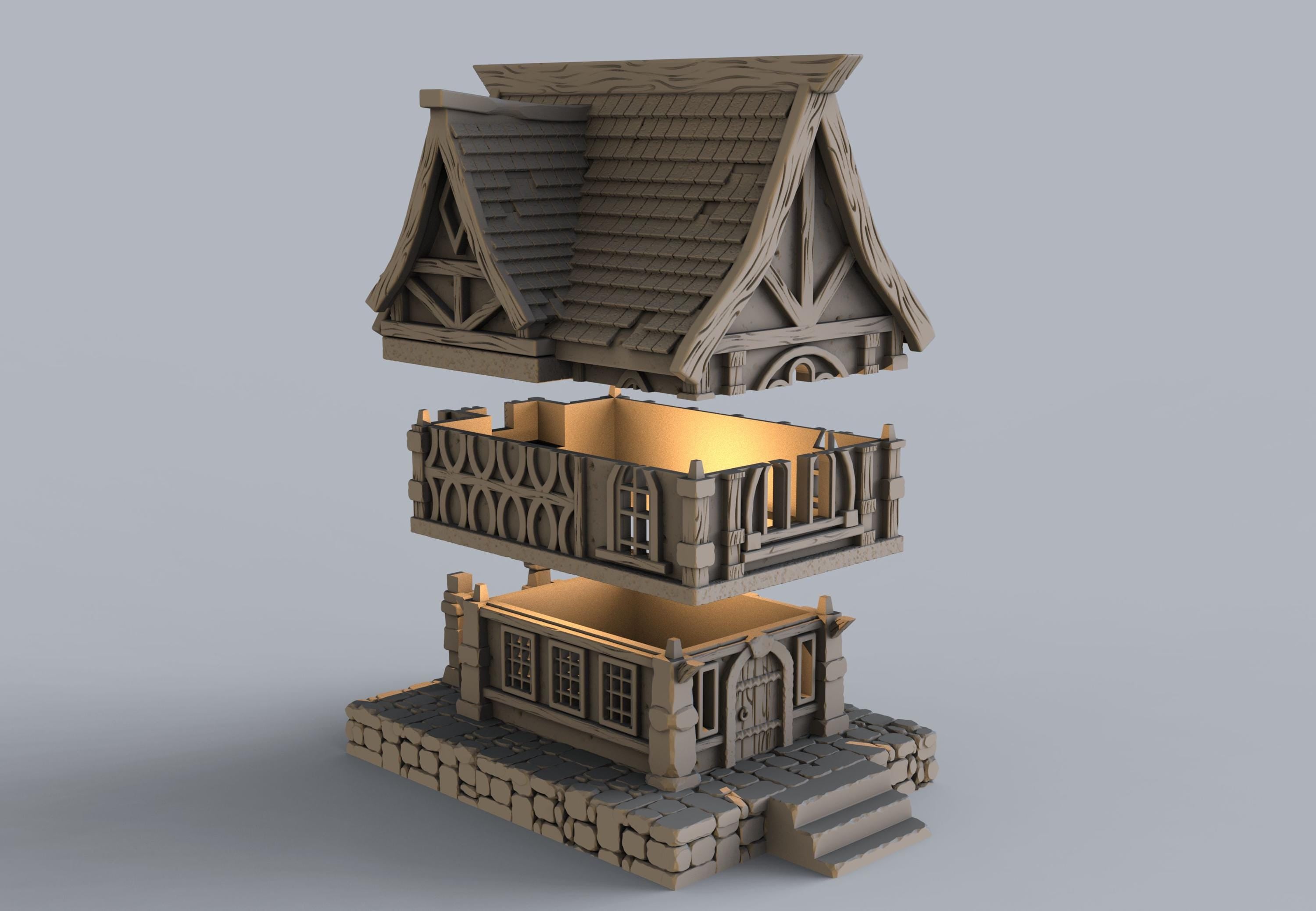 Medieval building - House 22 - PLA for Oldworld, Dungeon & Dragons, Frostgrave, Age of fantasy battle skirmish wargame