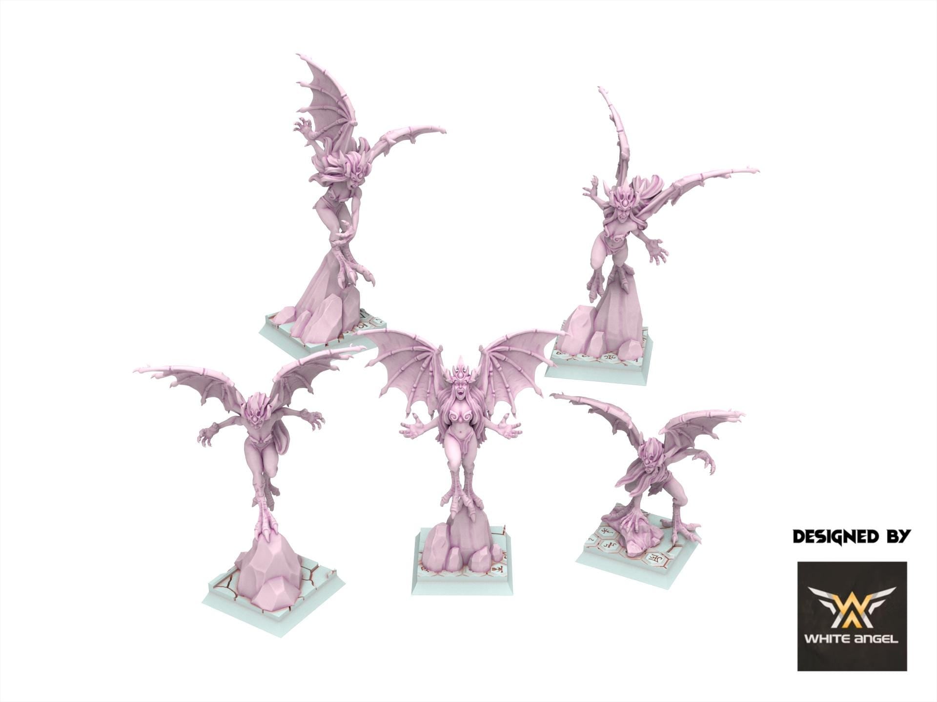 Dark Elves - x5 Harpies, usable for 9th Age, Fantasy Battle, Oldhammer, King of war, 28mm 32mm