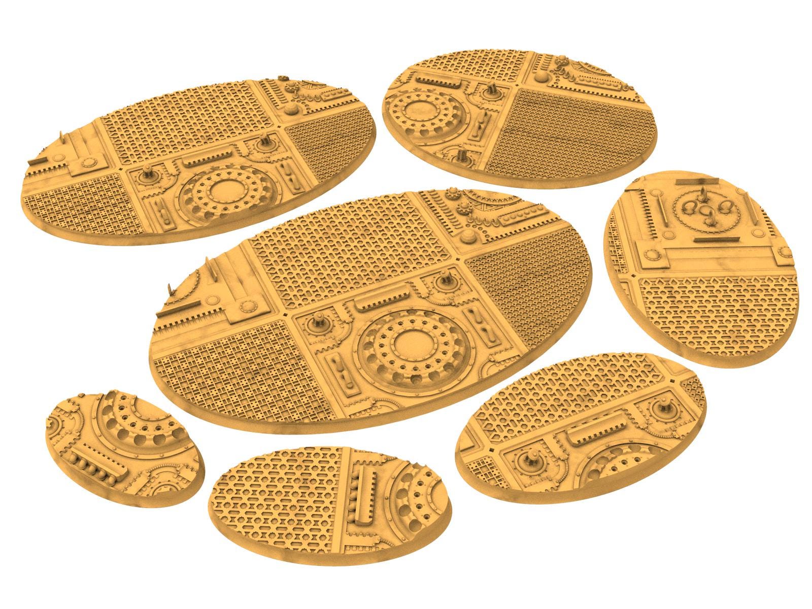 Comercial outpost - Textured Oval Bases, lot of 60mm to 170mm CMRCL set 1 usable for warmachine, wargame...