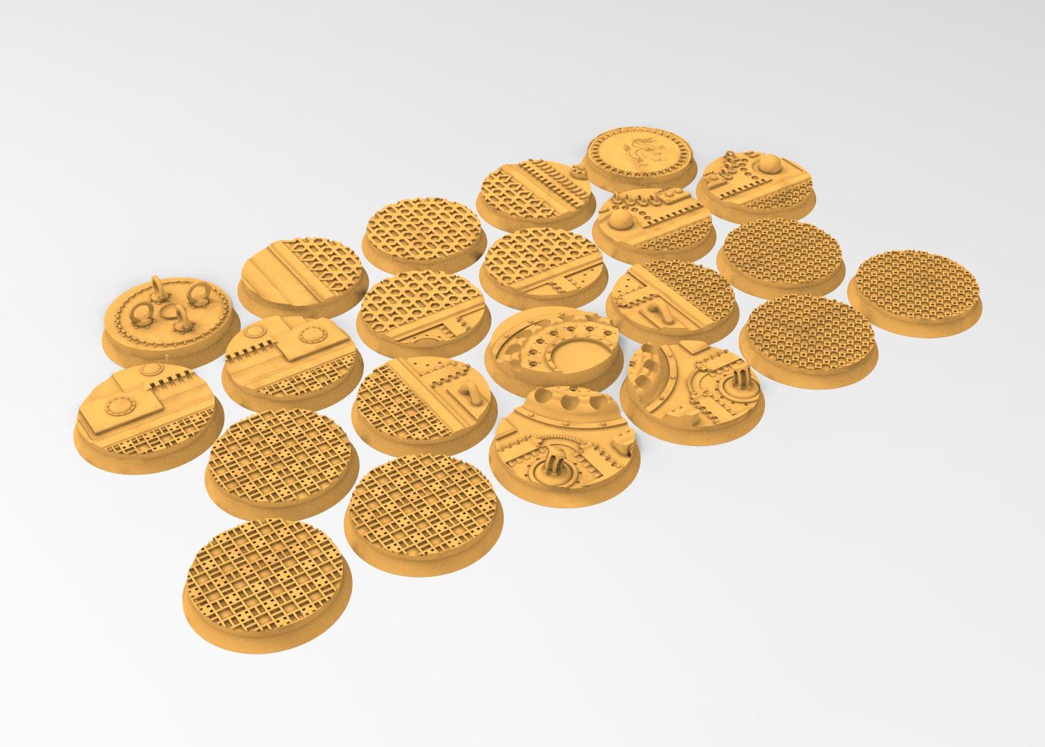 Comercial outpost - Textured Round Bases, lot of 25mm to 160mm CMRCL set 1 usable for warmachine, wargame...