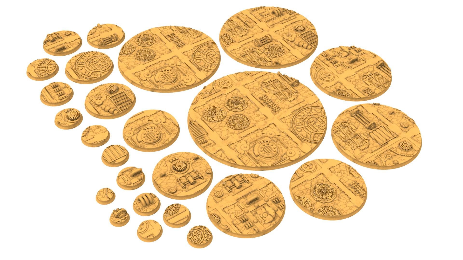 Comercial outpost - Textured Round Bases, lot of 25mm to 160mm CMRCL set 2 usable for warmachine, wargame...