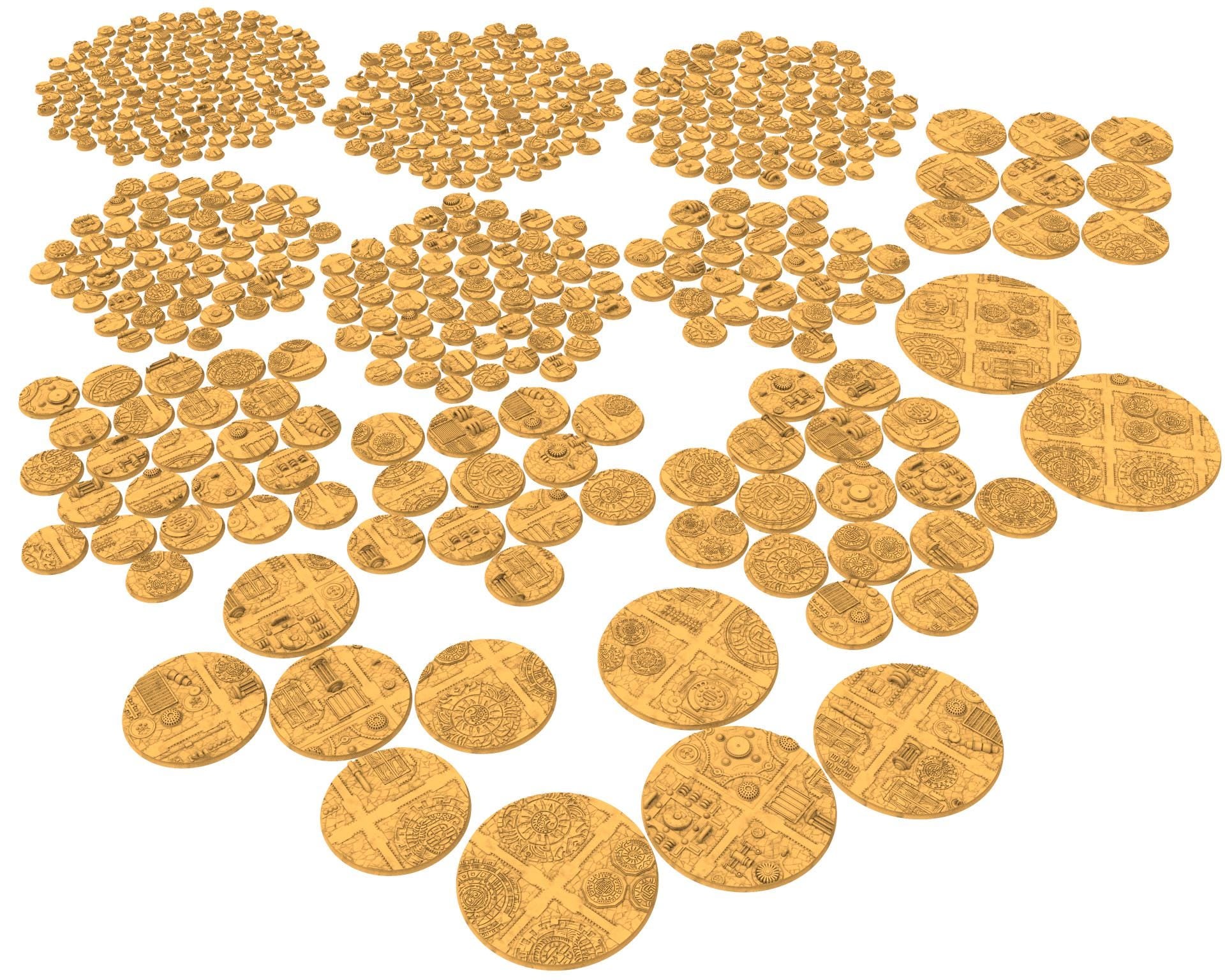 Comercial outpost - Textured Round Bases, lot of 25mm to 160mm CMRCL set 2 usable for warmachine, wargame...