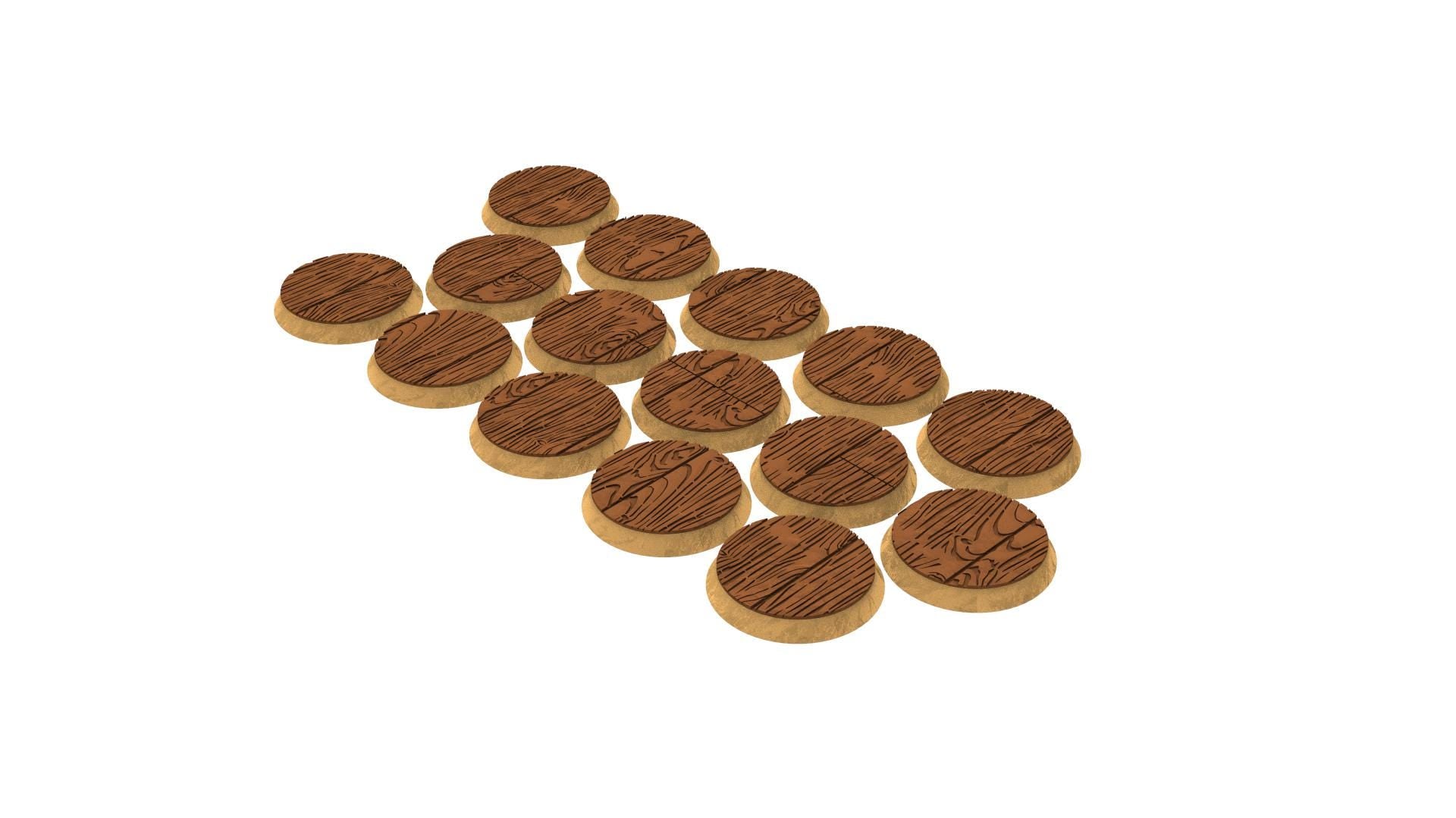 Civil - Textured Round Bases, lot of 25mm to 130mm wooden ship wood usable for Oldhammer, saga, age of sigmar, confrontation, wargame...