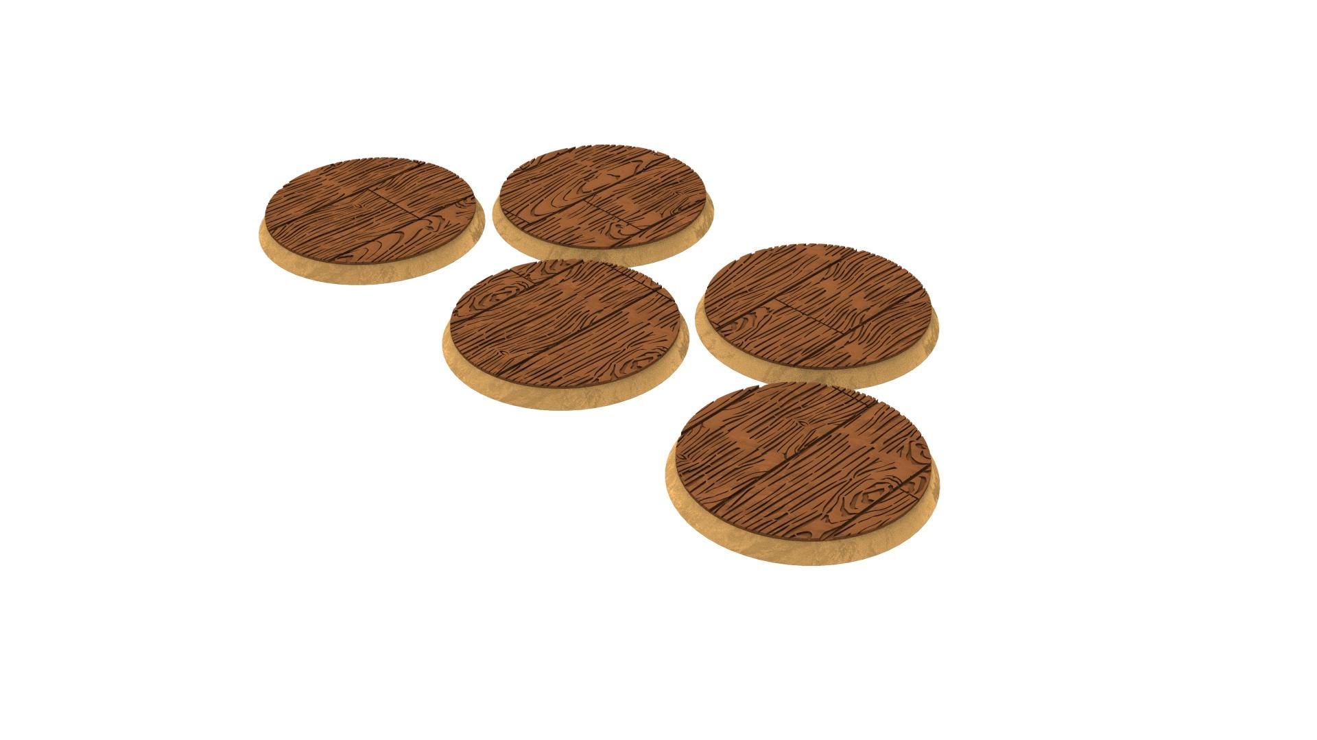 Civil - Textured Round Bases, lot of 25mm to 130mm wooden ship wood usable for Oldhammer, saga, age of sigmar, confrontation, wargame...