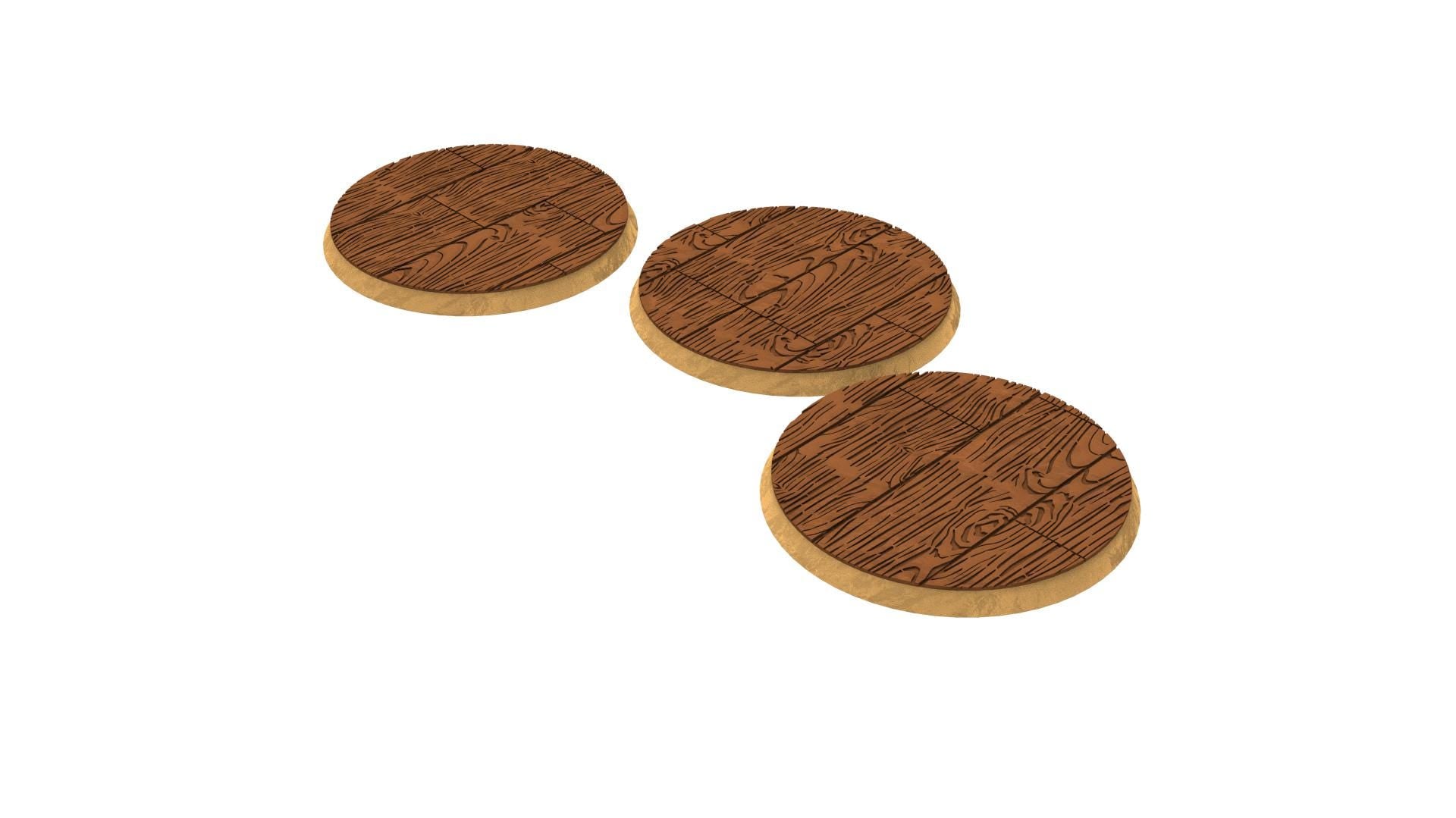 Civil - Textured Round Bases, lot of 25mm to 130mm wooden ship wood usable for Oldhammer, saga, age of sigmar, confrontation, wargame...