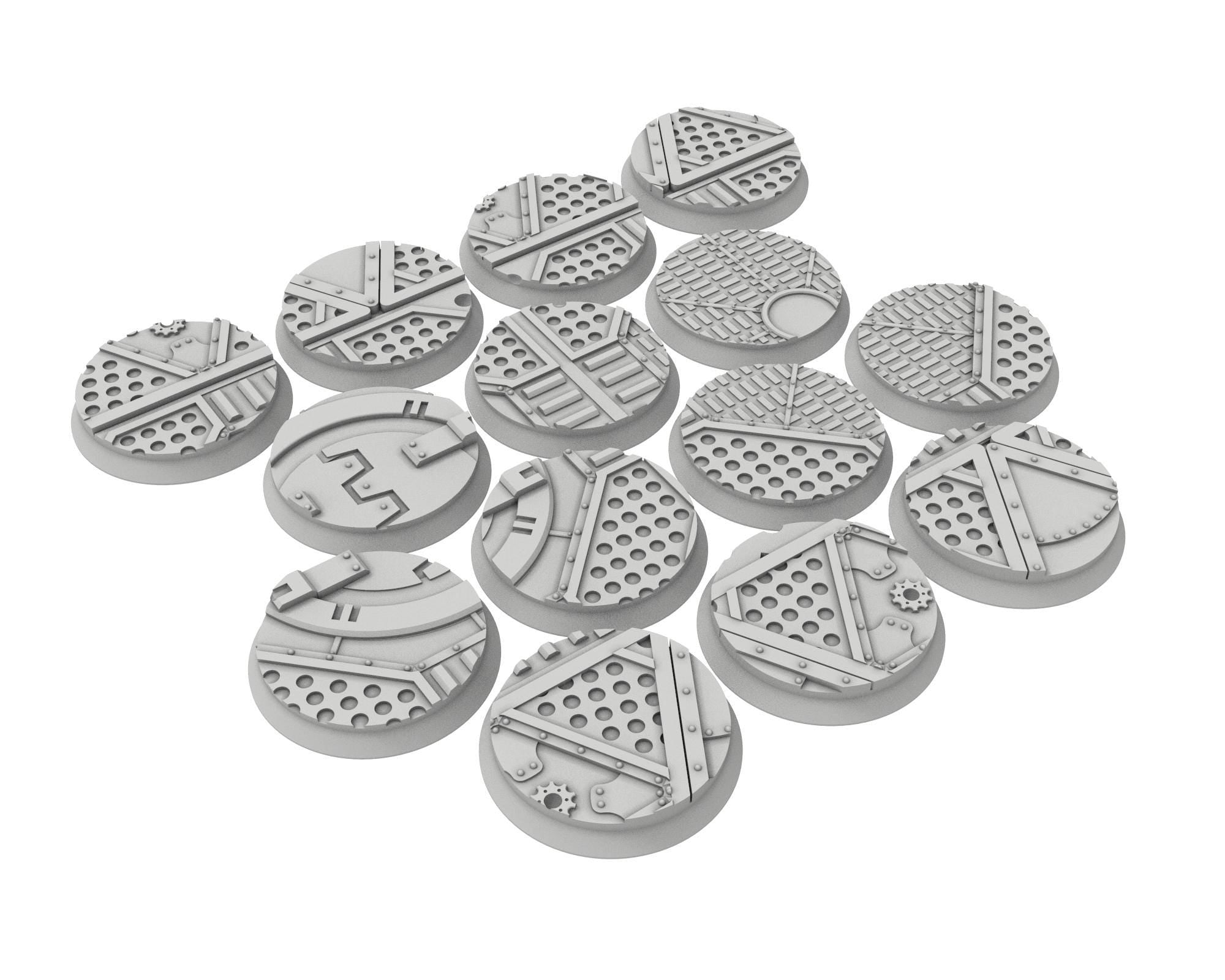 Military Base - Textured Round Bases, lot of 25mm to 160mm MILBS set Metalic industrial ground usable for warmachine, wargame...