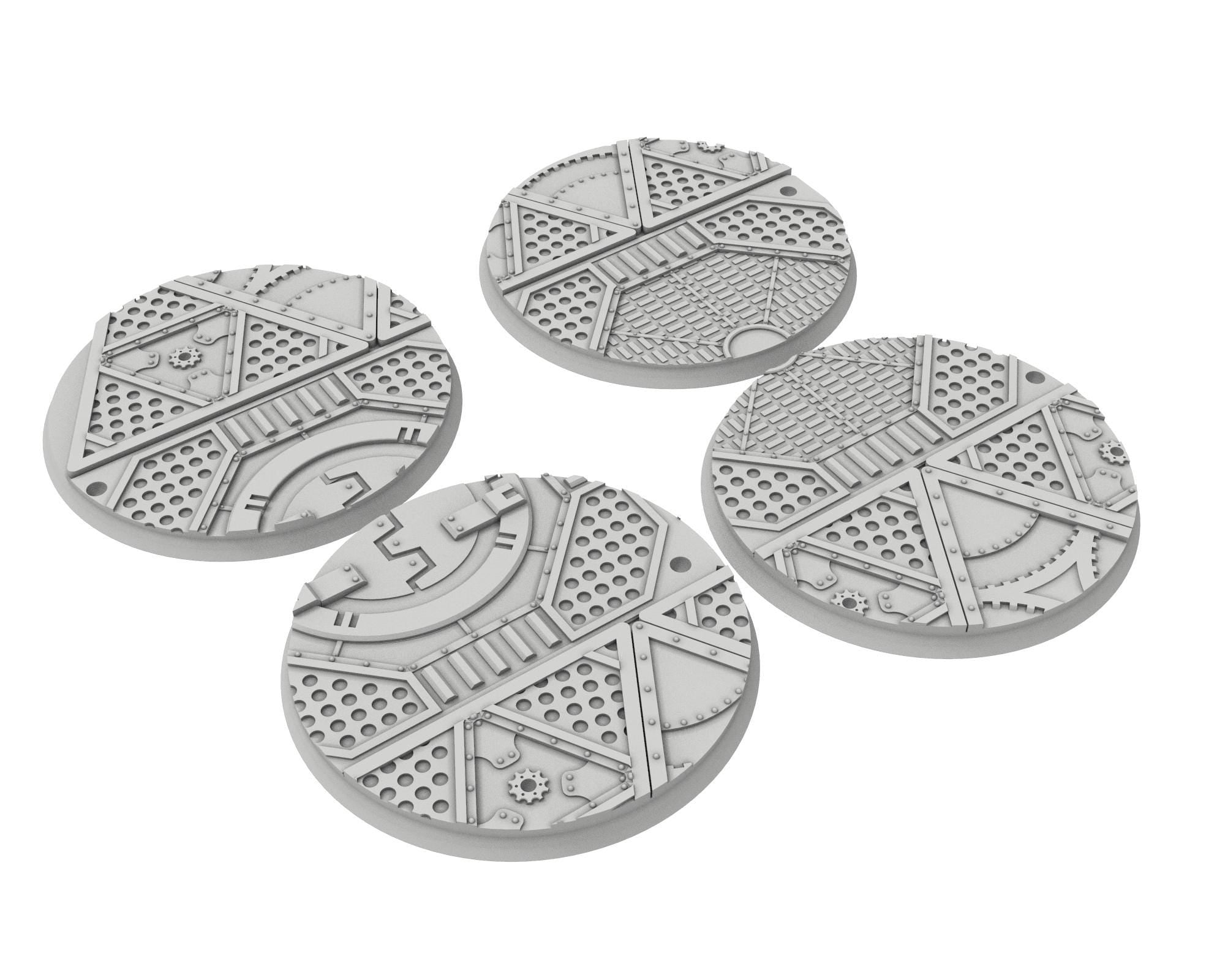 Military Base - Textured Round Bases, lot of 25mm to 160mm MILBS set Metalic industrial ground usable for warmachine, wargame...