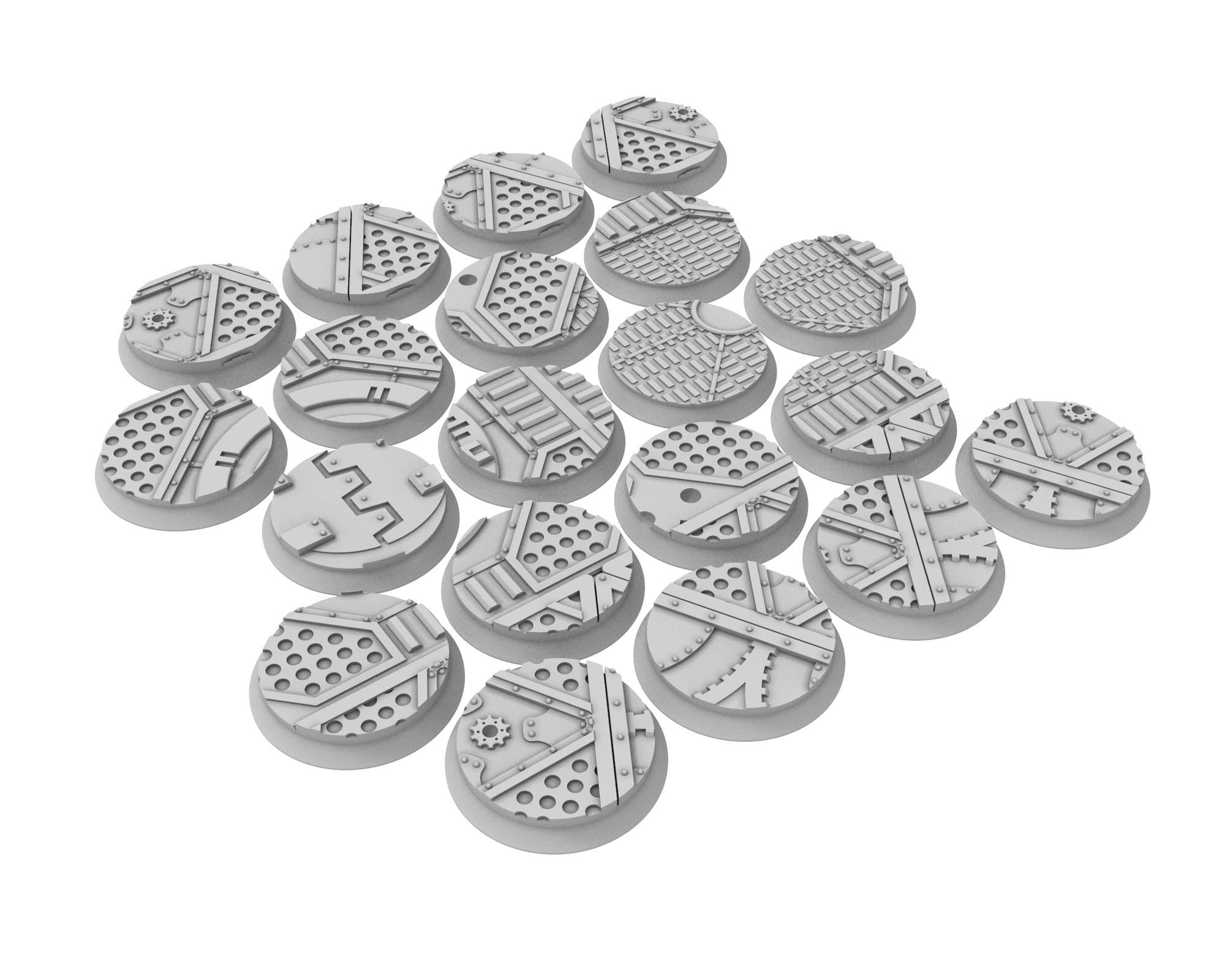 Military Base - Textured Round Bases, lot of 25mm to 160mm MILBS set Metalic industrial ground usable for warmachine, wargame...