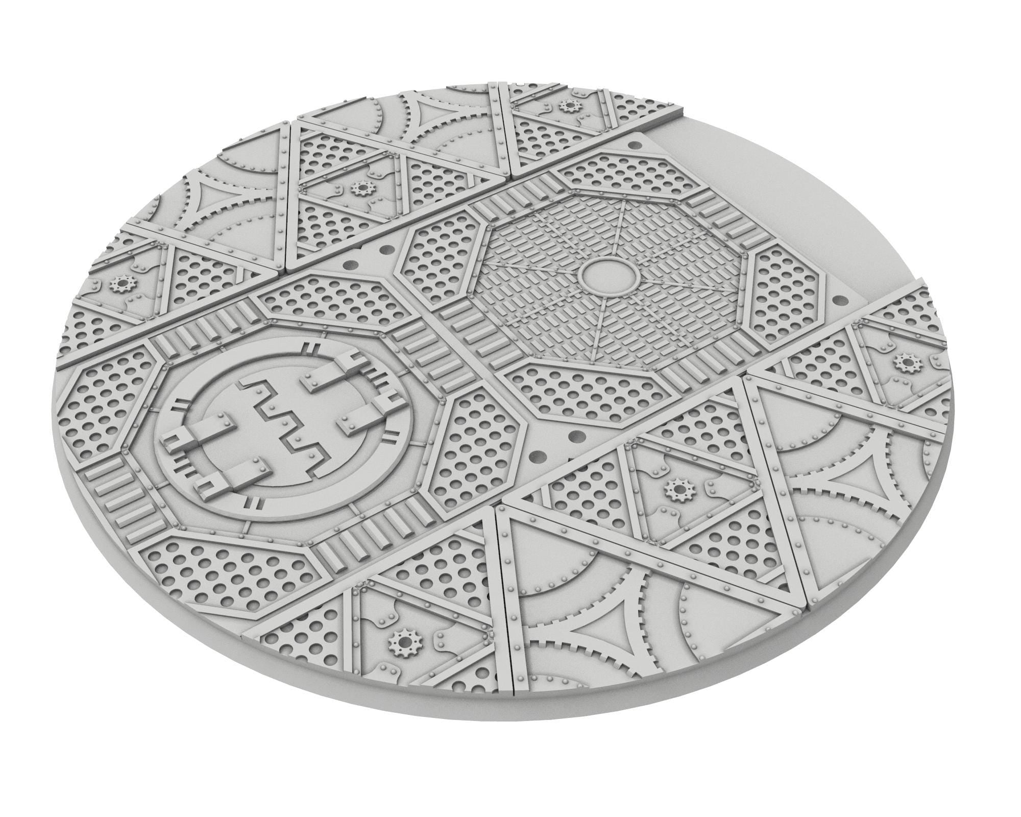 Military Base - Textured Round Bases, lot of 25mm to 160mm MILBS set Metalic industrial ground usable for warmachine, wargame...