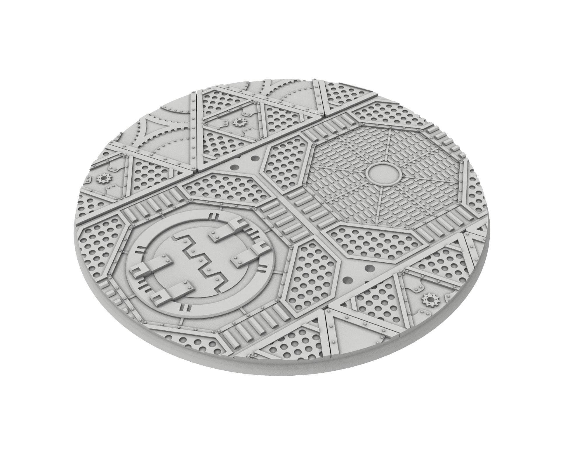 Military Base - Textured Round Bases, lot of 25mm to 160mm MILBS set Metalic industrial ground usable for warmachine, wargame...