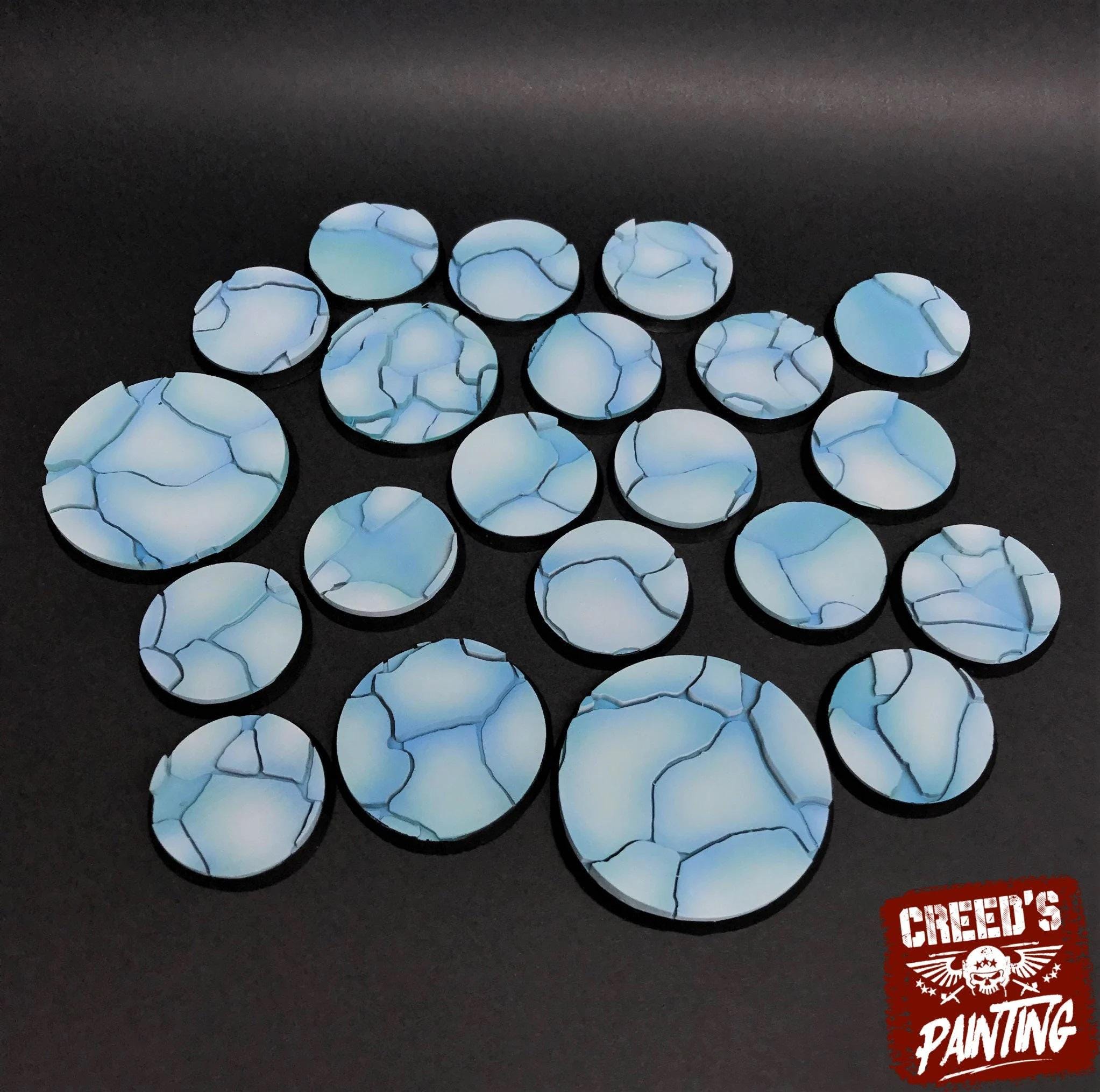 Military Base - Textured Round Bases, lot of 25mm to 160mm MILBS set Ice usable for warmachine, wargame...