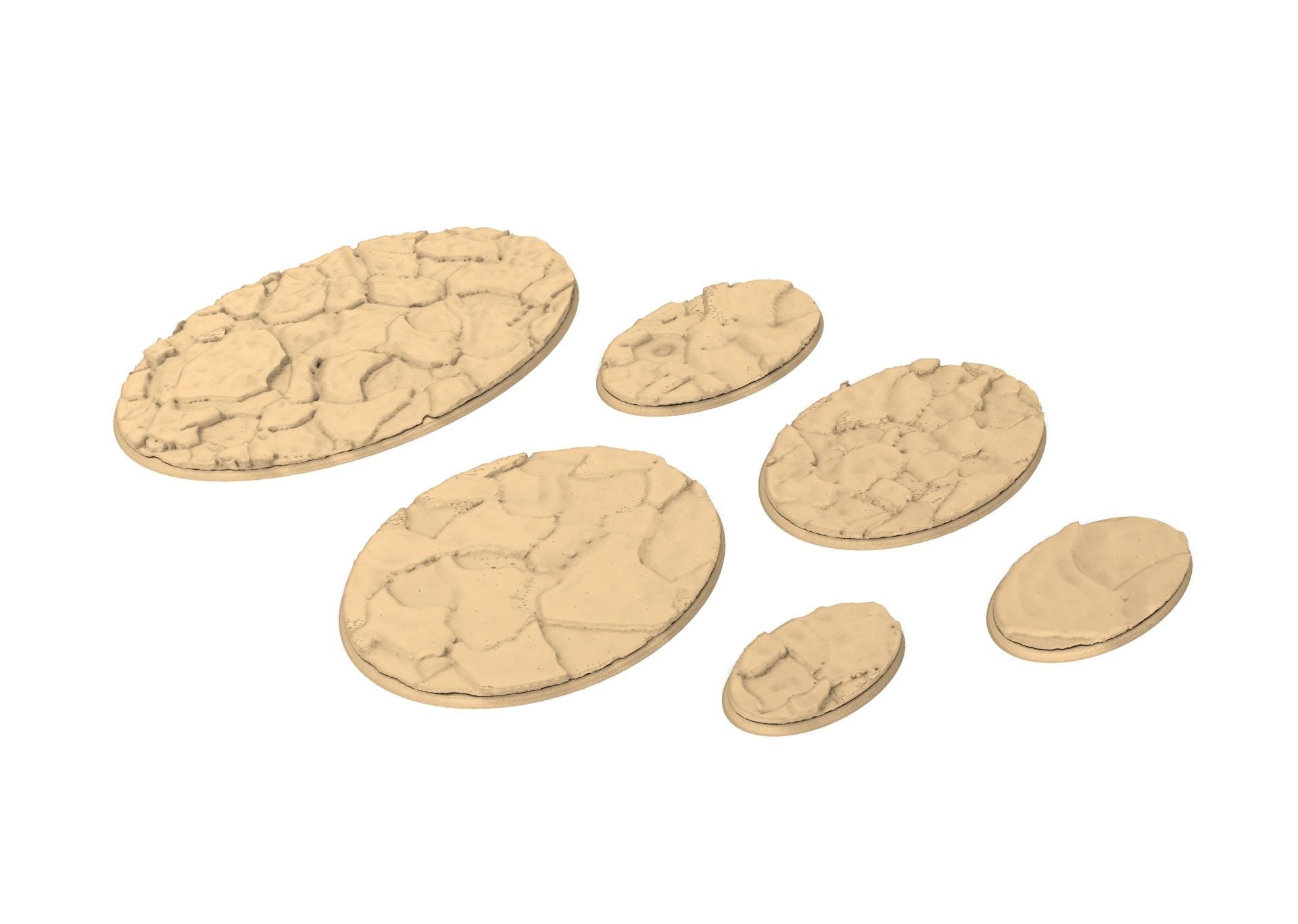 Tenkyo - Textured Oval Bases, lot of 60mm to 170mm Desertic TNKYO set 2 usable for warmachine, wargame...