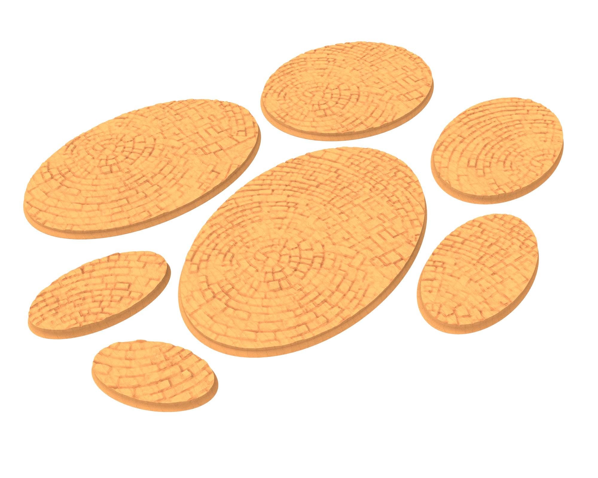 Tenkyo - Textured Oval Bases, lot of 60mm to 170mm Pavement TNKYO set 1 usable for warmachine, wargame...