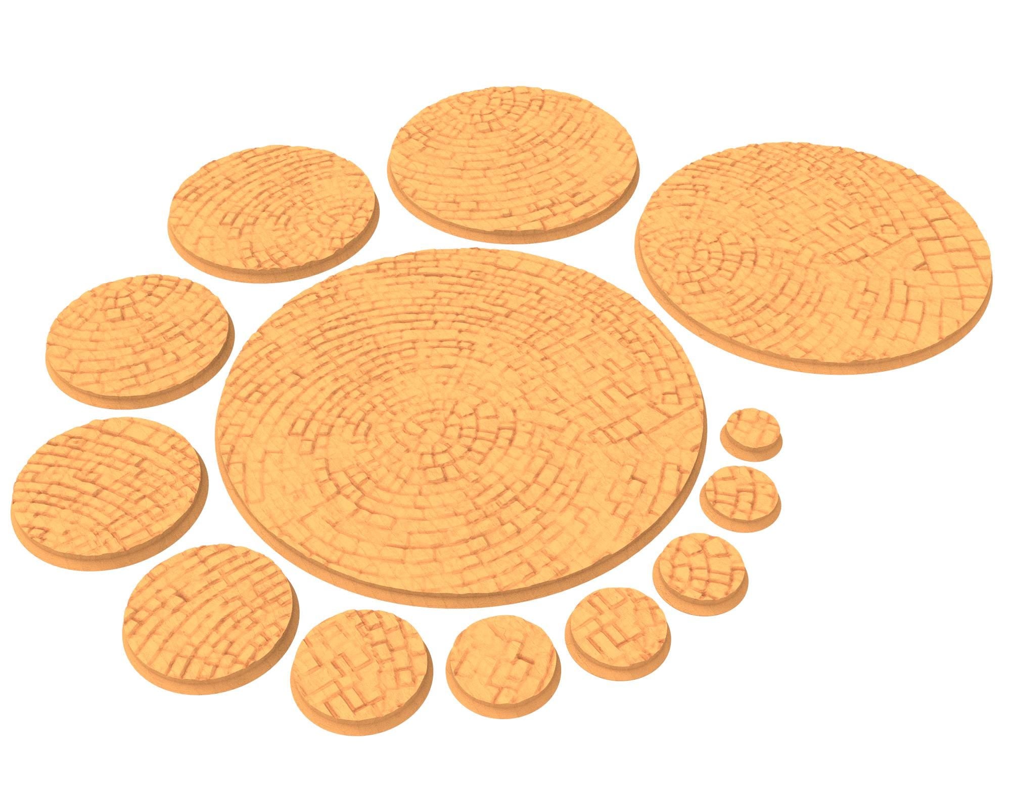 Tenkyo - Textured Round Bases, lot of 25mm to 160mm Pavement TNKYO set 1 usable for warmachine, wargame...