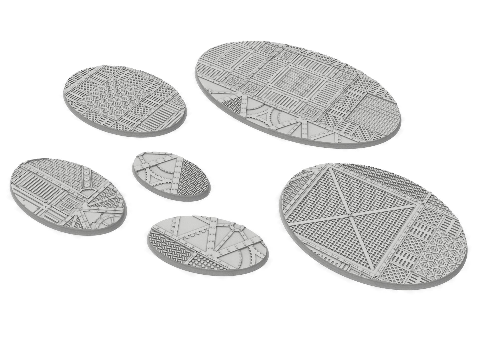 Industrial - Textured Oval Bases, lot of 60mm to 170mm INDRV Factory ground usable for warmachine, wargame...