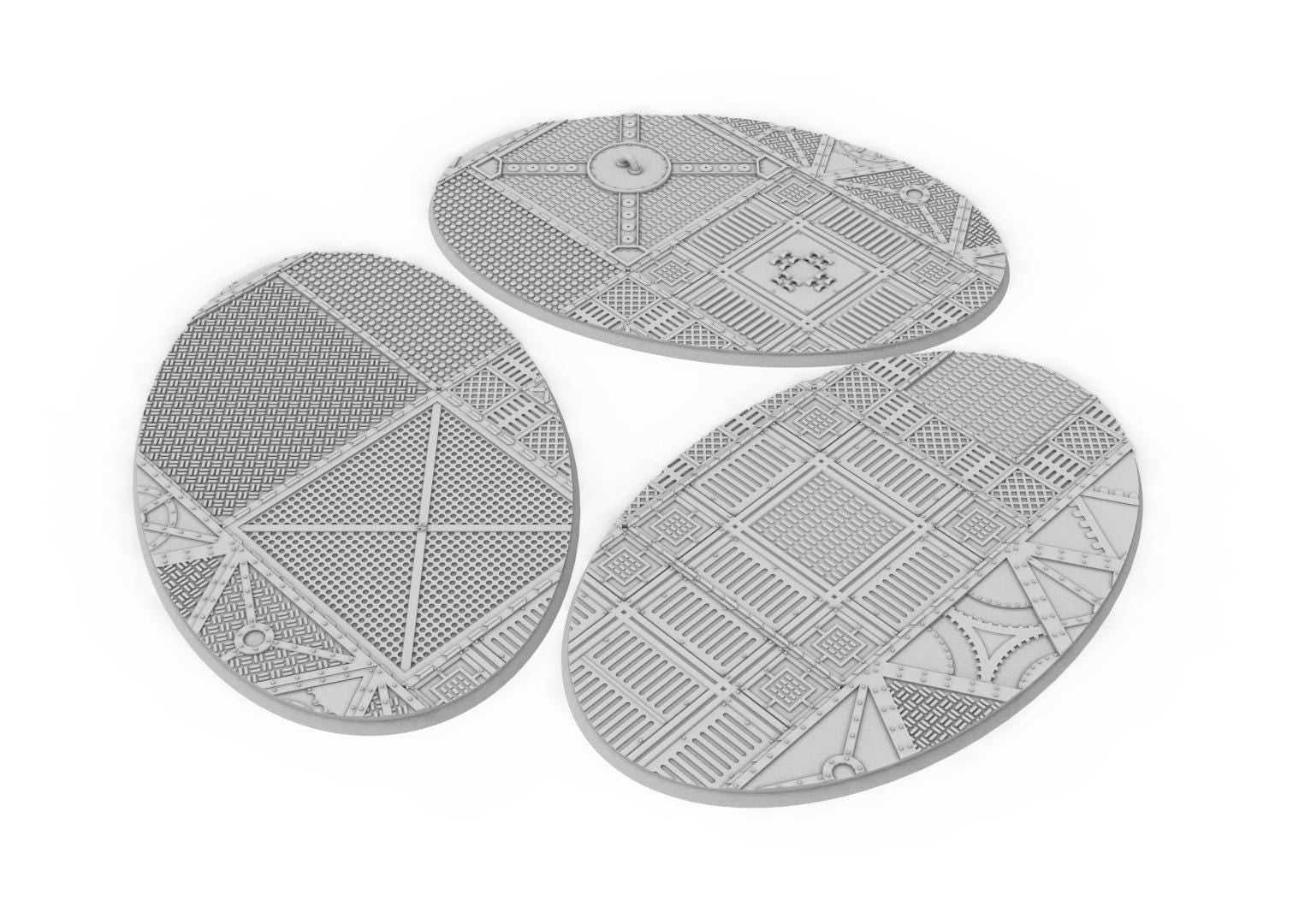 Industrial - Textured Oval Bases, lot of 60mm to 170mm INDRV Factory ground usable for warmachine, wargame...