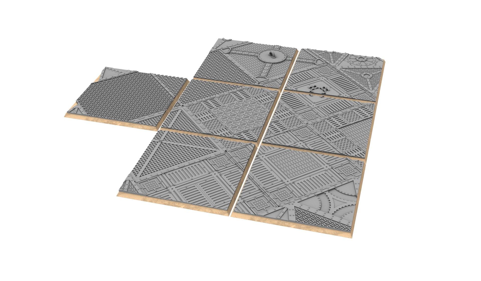 Industrial - Textured Square Bases, lot of 20mm to 100mm INDRV Factory ground usable for Oldhammer, 9th age, King of war, wargame...