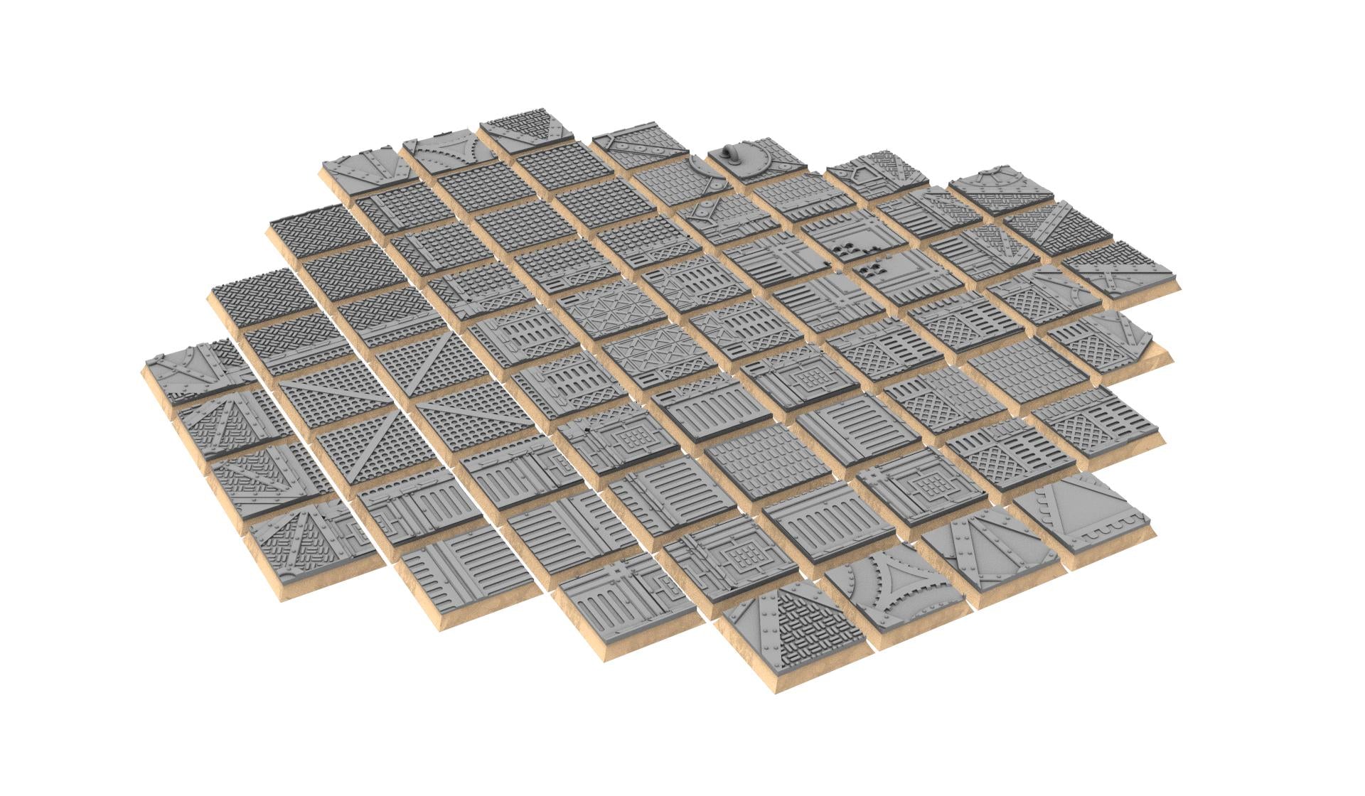 Industrial - Textured Square Bases, lot of 20mm to 100mm INDRV Factory ground usable for Oldhammer, 9th age, King of war, wargame...