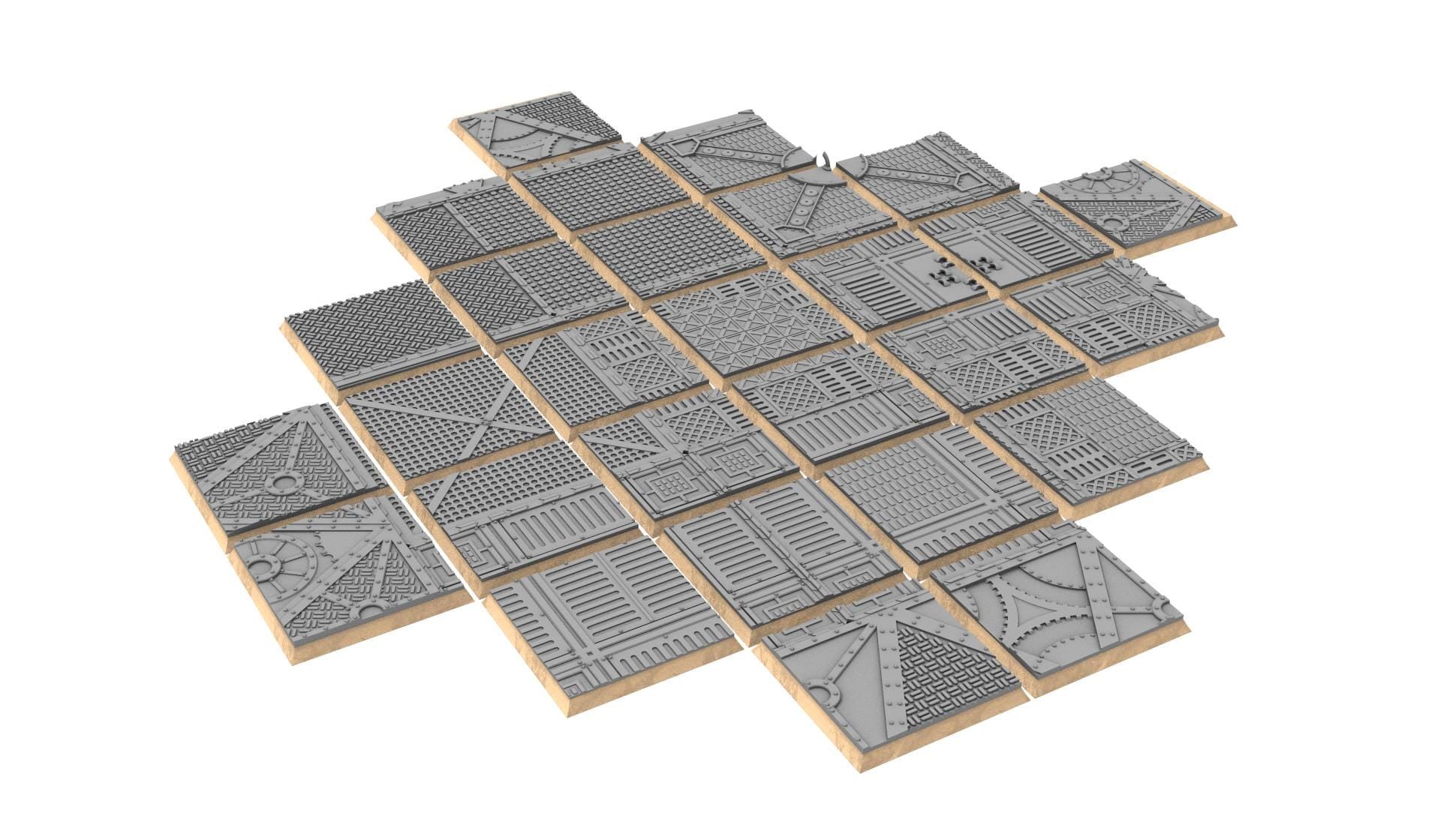 Industrial - Textured Square Bases, lot of 20mm to 100mm INDRV Factory ground usable for Oldhammer, 9th age, King of war, wargame...